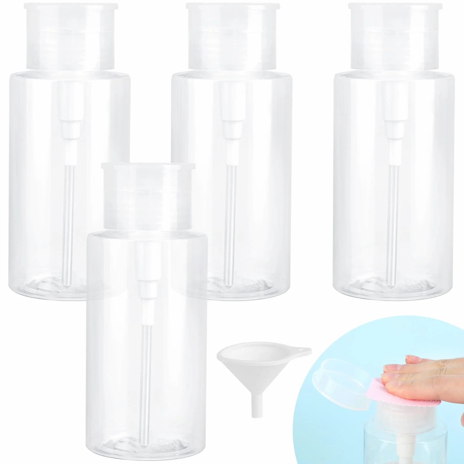 Butelki z pompką 200 ml zestaw 4 sztuk dozownik z lejem
