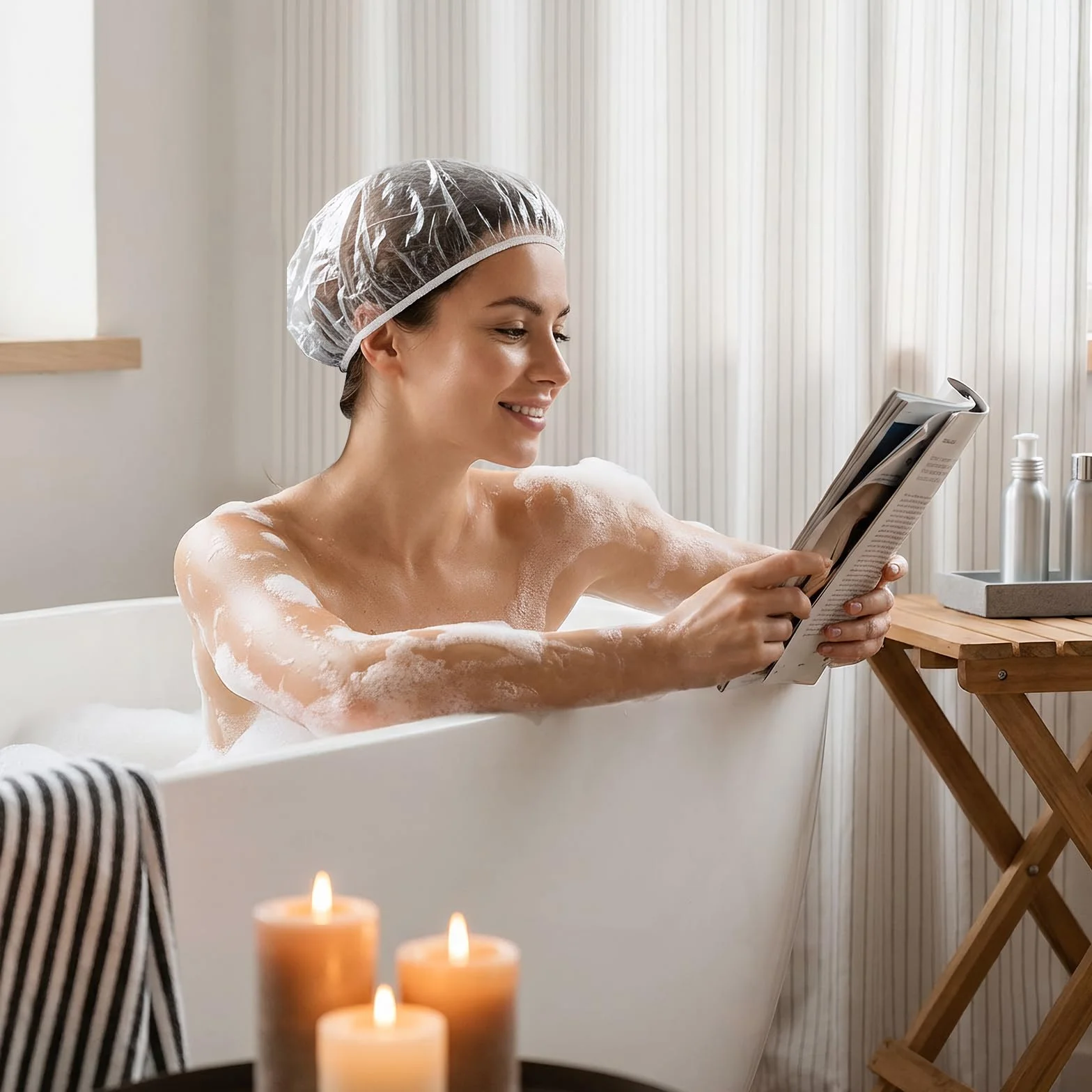100 sztuk czepków prysznicowych jednorazowych dla kobiet i mężczyzn, 42 cm, gruba przezroczyste elastyczna wodoszczelna czepki do włosów, do salonu, spa, hotelu, prysznic, użytku domowego