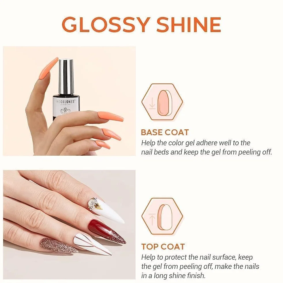Modelones Top Coat Semipermanent 10ml No Wipe UV LED Żel do paznokci Manicure