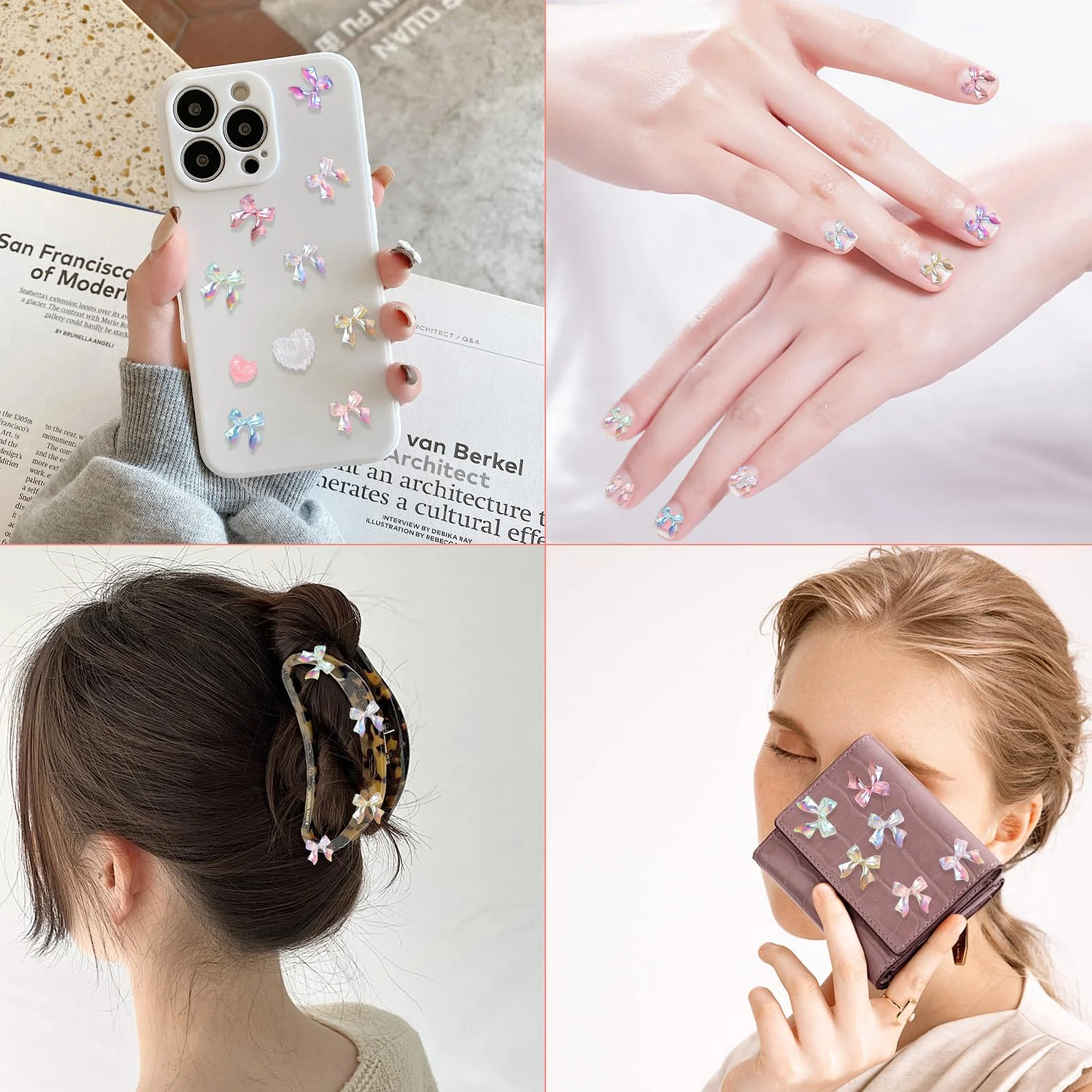 1000 sztuk ozdób do paznokci, zawieszki 3D, kolorowe kokardki, gwiazdy, serce, księżyc, do manicure diy crafts Jewelry Accessories