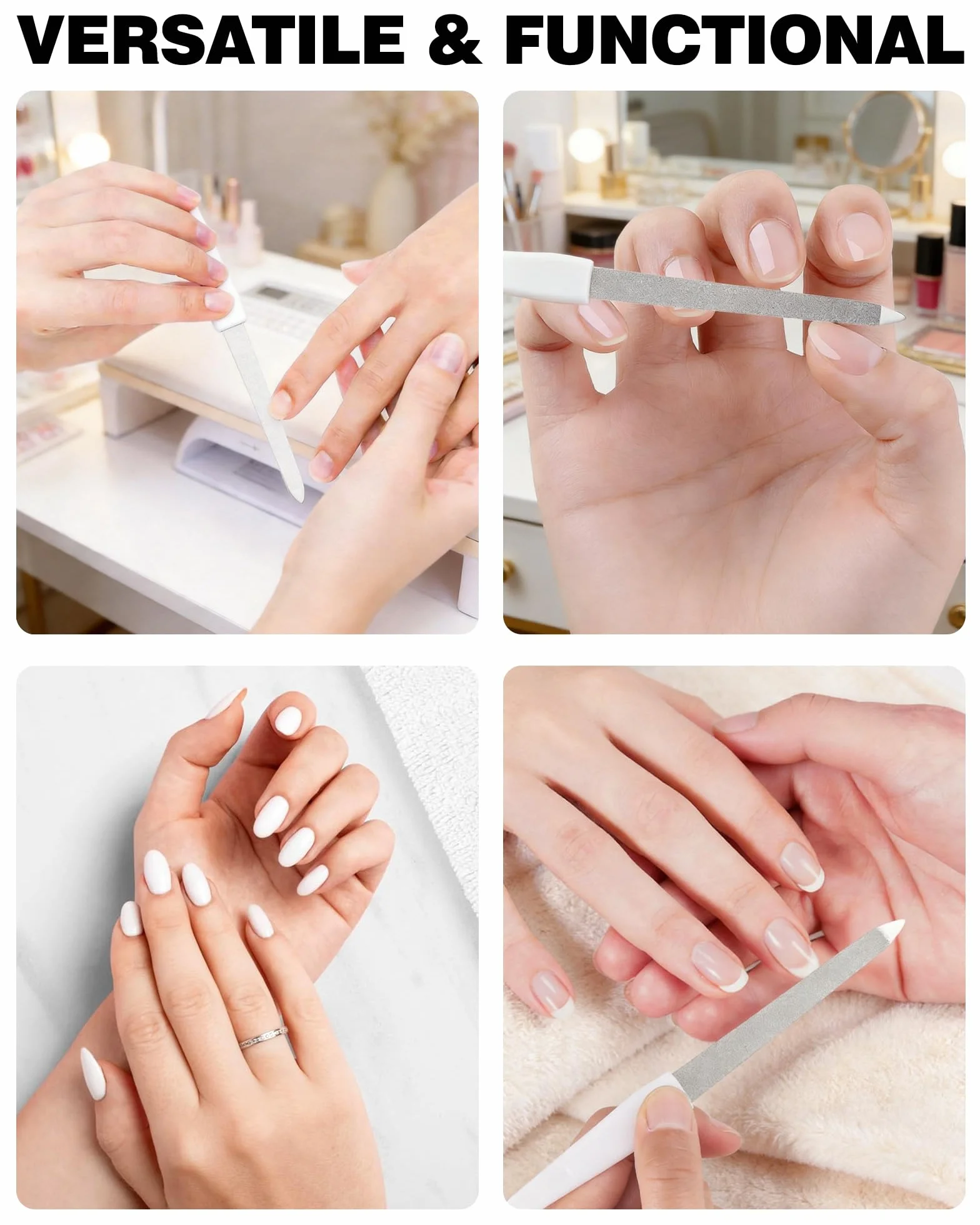 Metalowe Pilniki do Paznokci 4 Sztuki Profesjonalne z Rękojeścią do Manicure i Pedicure