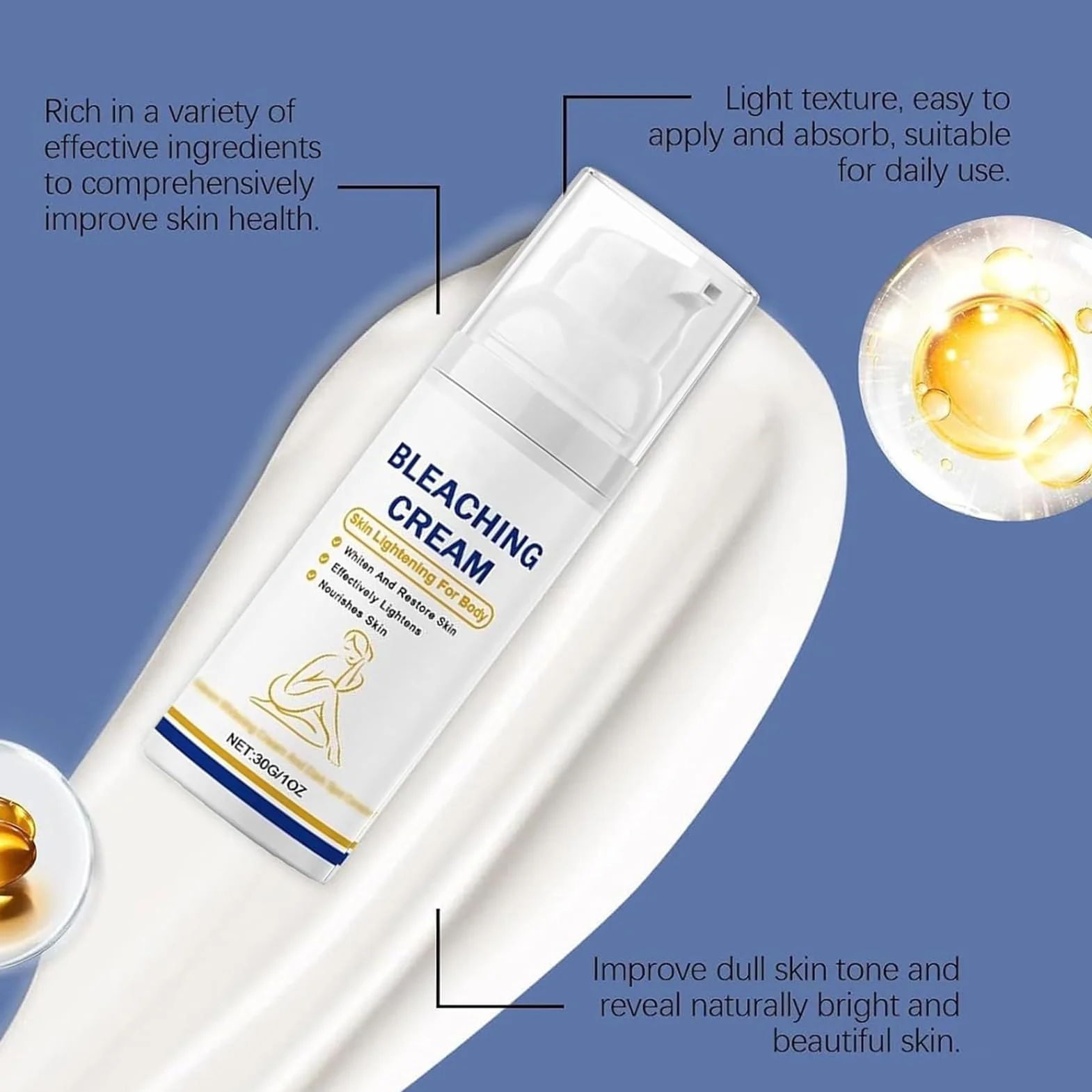 Lightening Cream, Skin Brightener, Spot Remover, Gentle Formula for Dull Areas, Neck, Buttock, Hand, Sun Damage, Sensitive Skin, Daily Care, Hydration, Tone Balance, Glow Boost