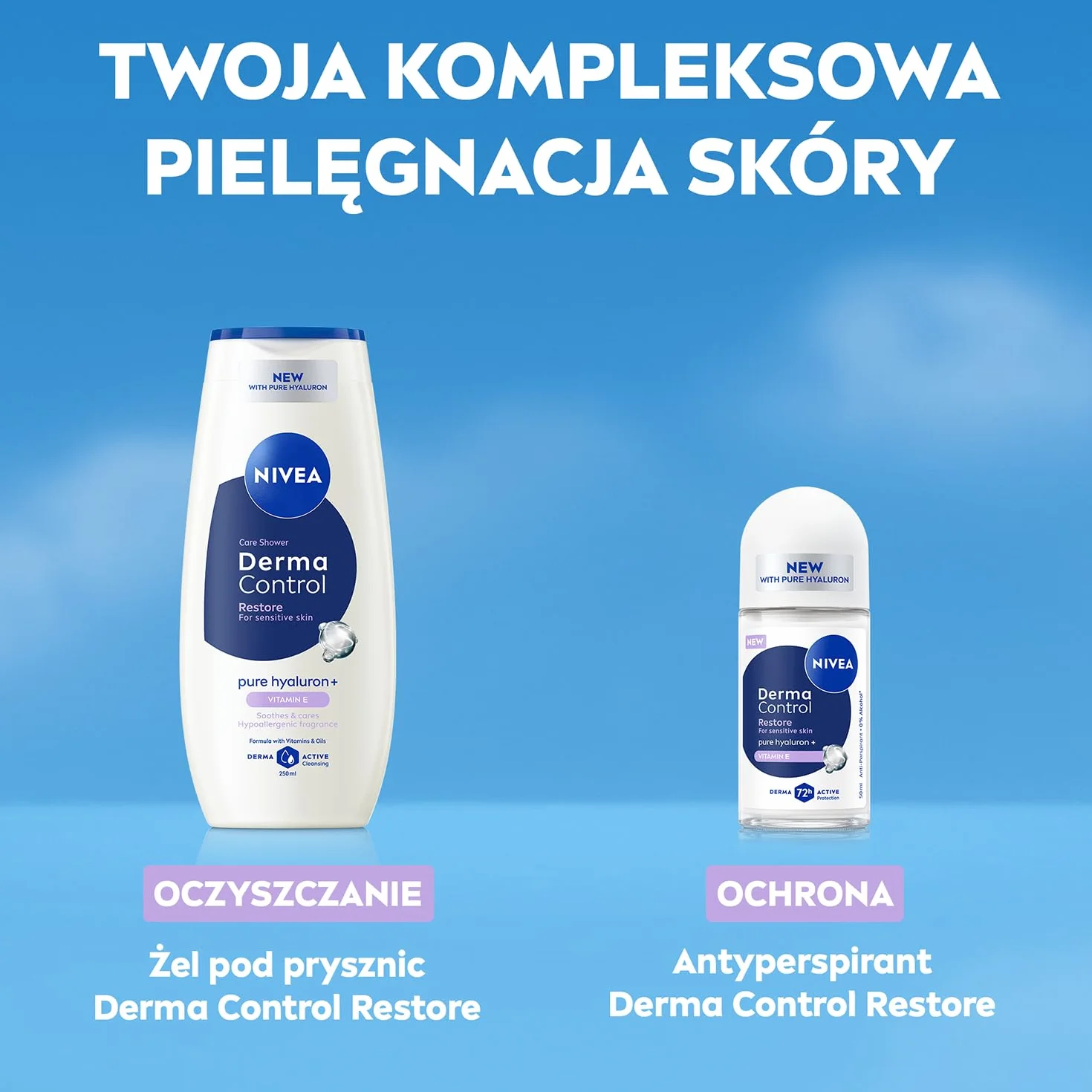 NIVEA Derma Control Restore Regenerujący żel pod prysznic z kwasem hialuronowym i witaminą E 250 ml