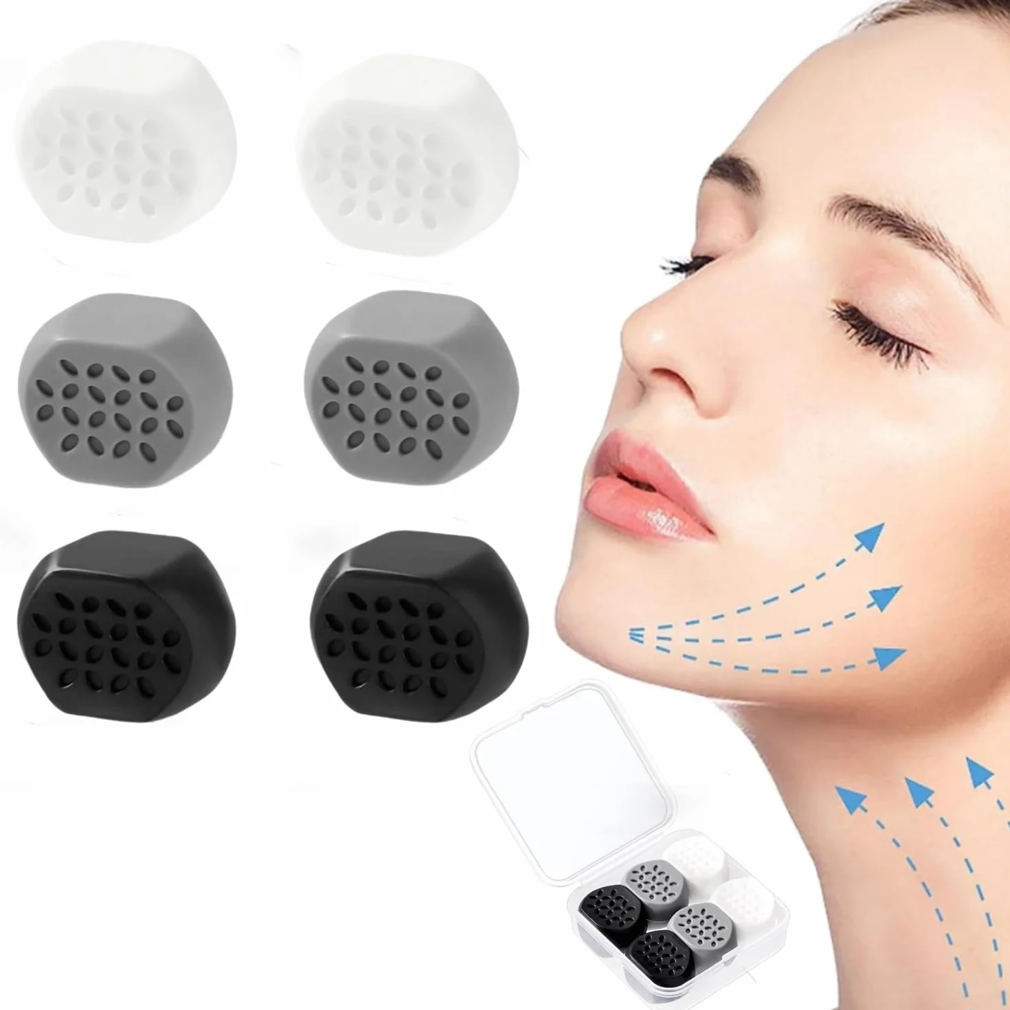 Silikonowy Jawline Trainer 6 sztuk do ćwiczeń mięśni twarzy, podwójny podbródek