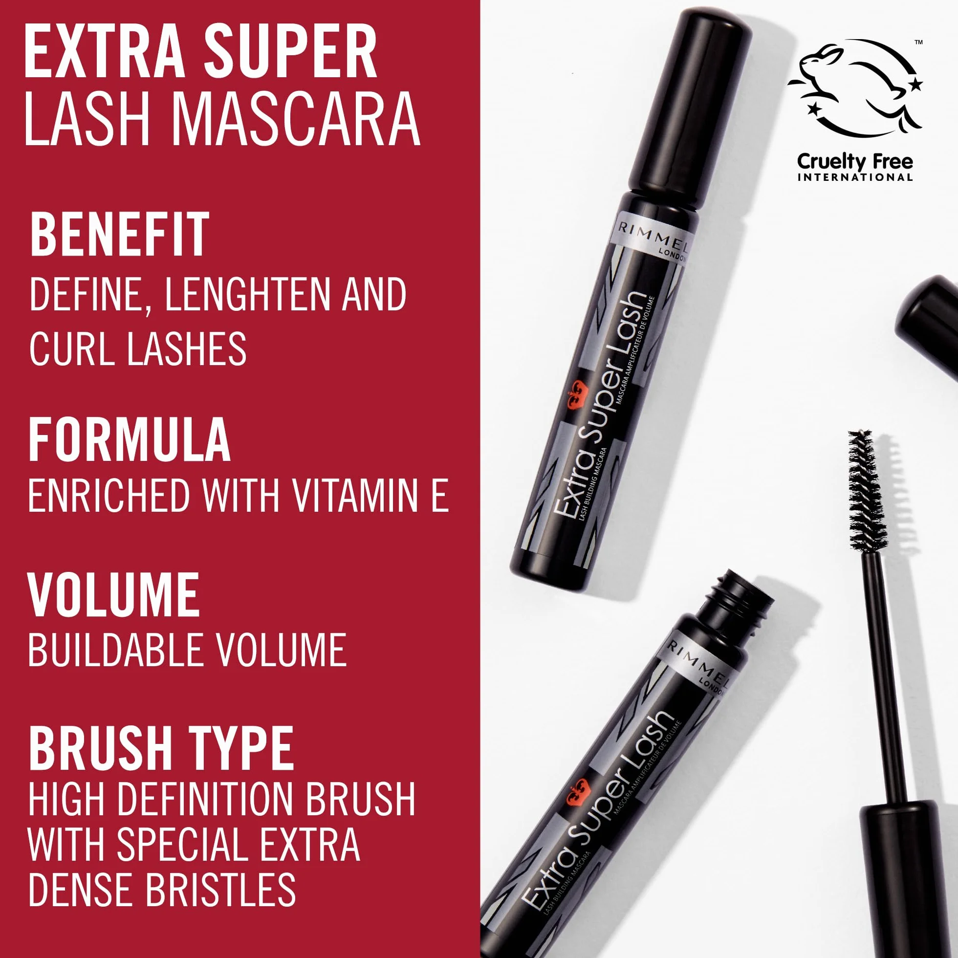 Rimmel Extra Super lash pogrubiający tusz do rzęs, długotrwała formuła wzbogacona o witaminę E – Black