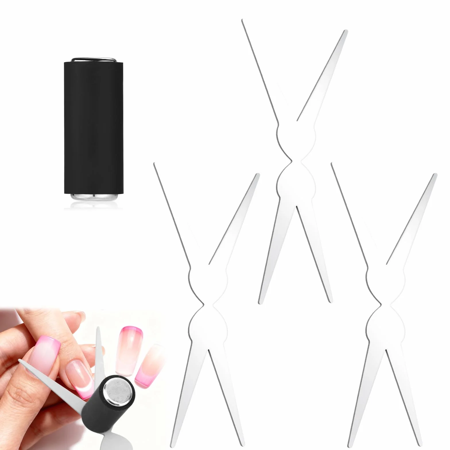 Zestaw Magnesów Kocie Oko, 2-w-1 Nożycowe Blaszki i Cylindryczne Magnesy Paznokci do French Tip Żelu Kocie Oko Przybory Zdobienia Paznokci do Domu Studia Salonu Manicure DIY