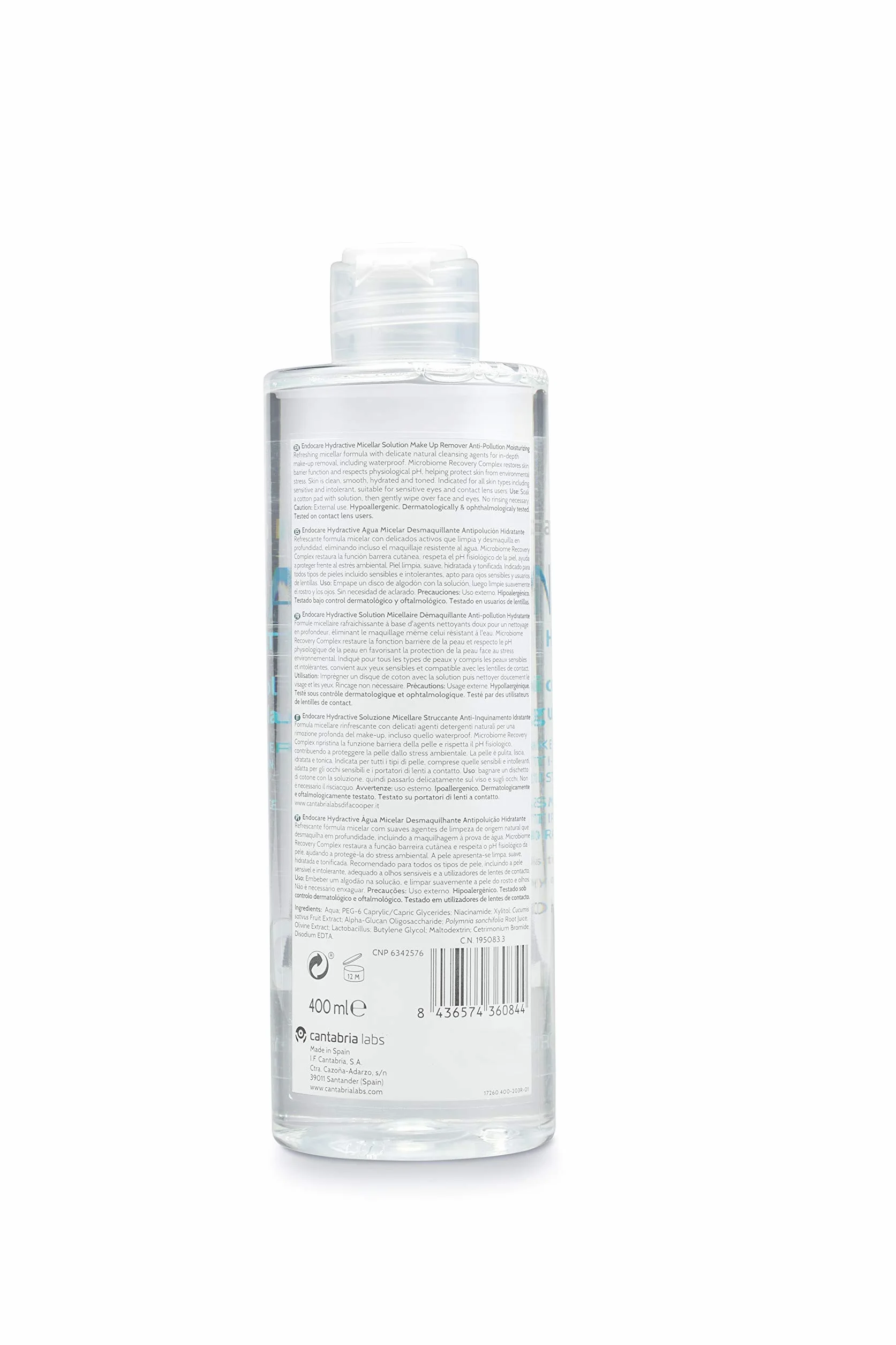Endocare Hydractive Micelar Water 400 ml - Nawilżające oczyszczanie twarzy, demakijaż oczu i konturu
