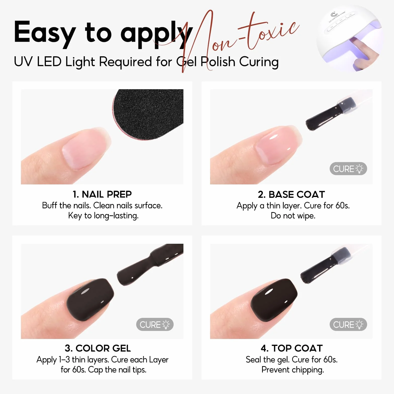 PEACECOLOR Czarny lakier do paznokci UV 10 ml Trwały lakier żelowy UV Soak Off Żel kolorowy do domu