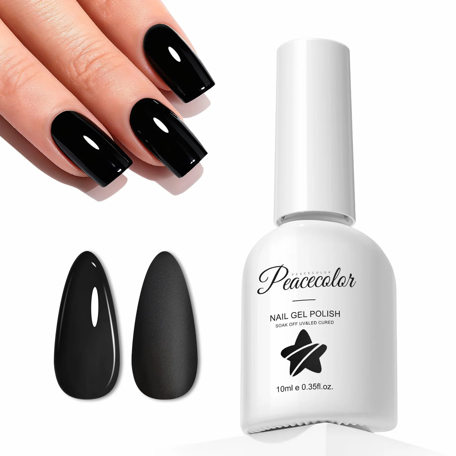 PEACECOLOR Czarny lakier do paznokci UV 10 ml Trwały lakier żelowy UV Soak Off Żel kolorowy do domu
