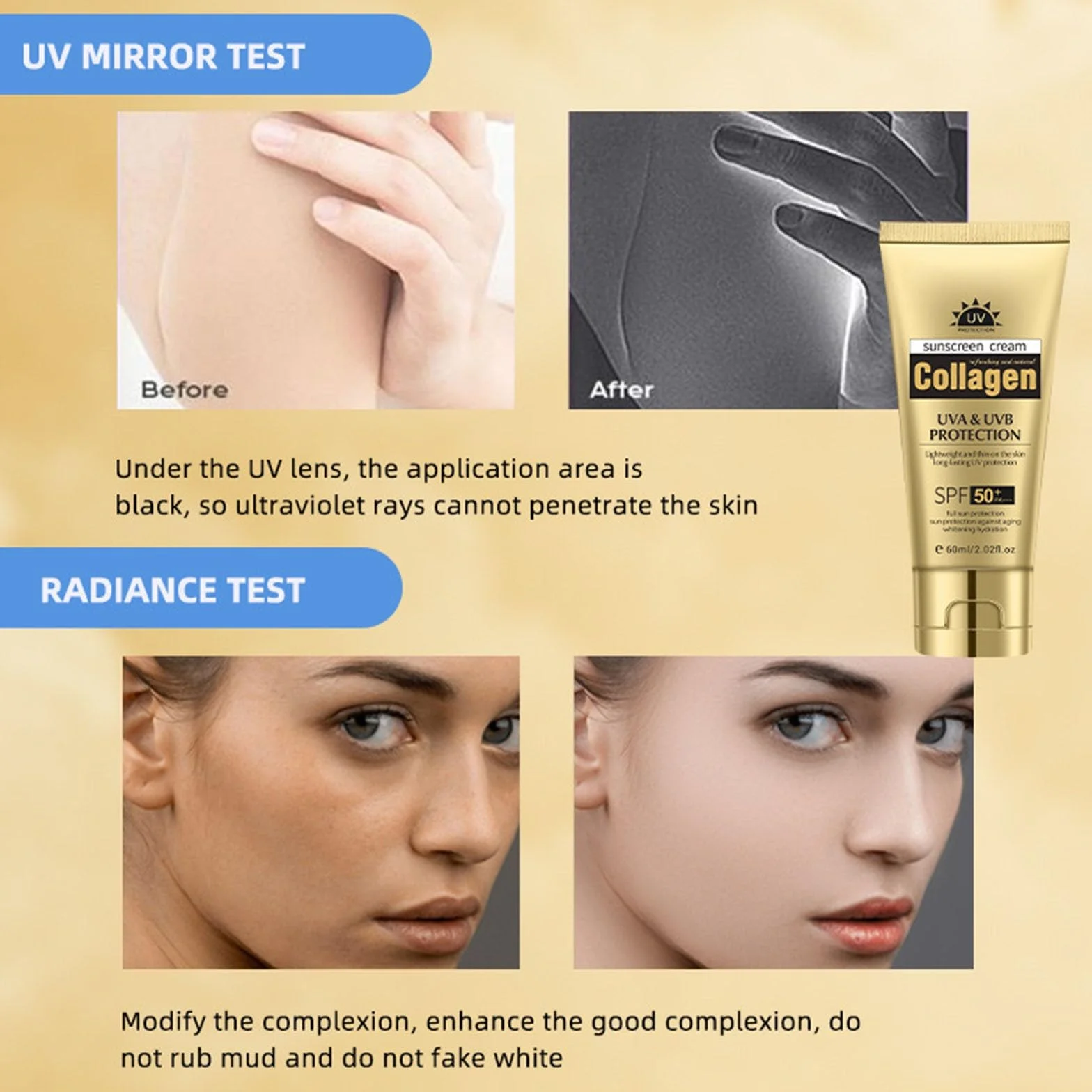 Lightweight Natural Sunscreen, Tinted Moisturizer with SPF 50+ | Face Sunscreen, Breathable Non Greasy Daily Sun Care 60 ml, Spectrum Protection Isolating Sun Block For Face Body (2 szt.)