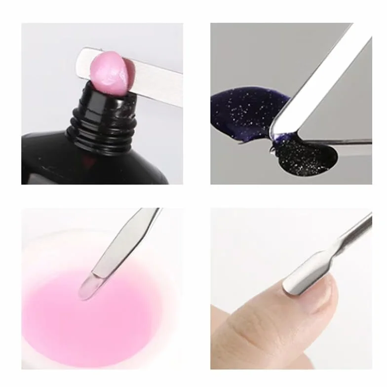Metalowe szczotki do paznokci, 2 sztuki pędzli do paznokci, dwupunktowy pędzel i narzędzie do usuwania żelu, Magic Extender Gel Tool do zdobienia paznokci UV/LED, akrylowe rozszerzanie paznokci, kolor