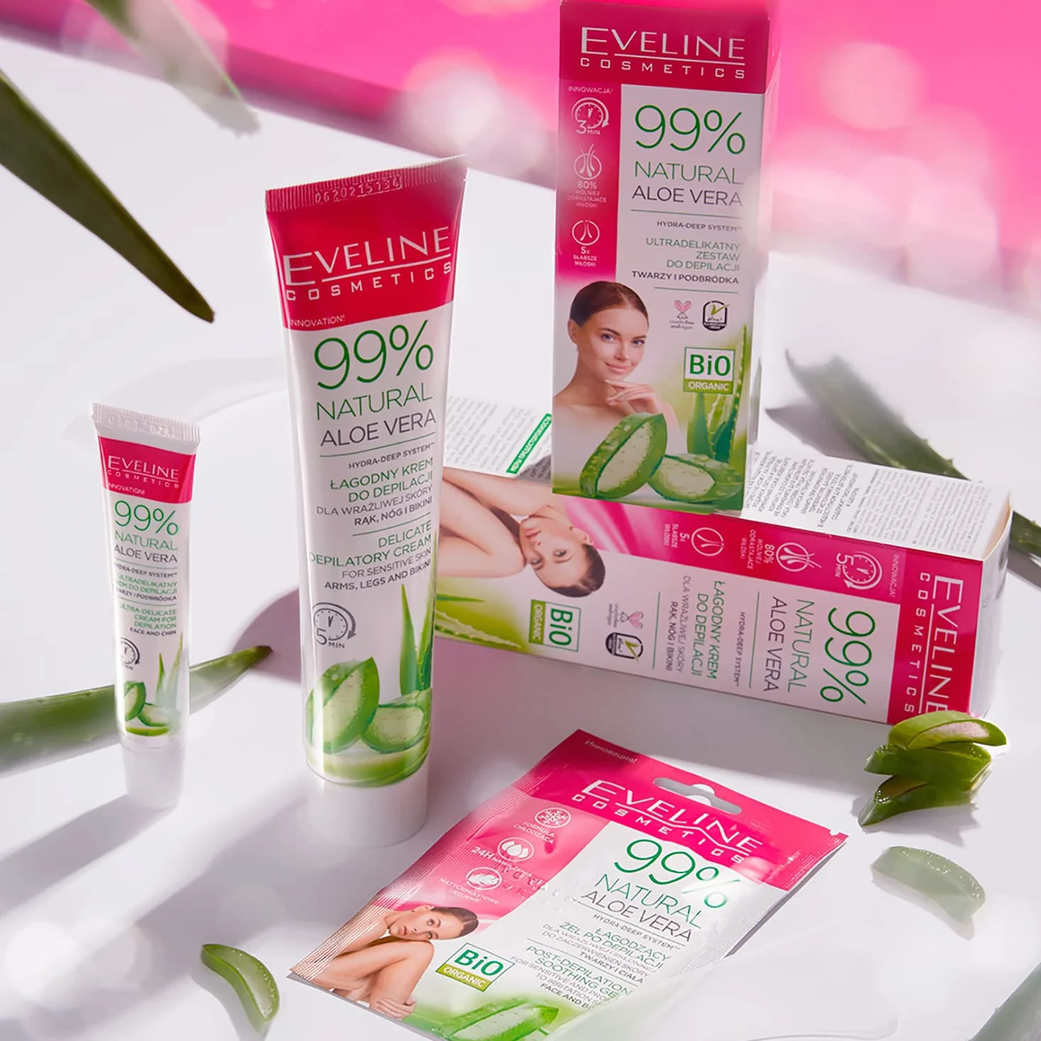 Eveline Cosmetics 99% Natural Aloe Vera Krem do depilacji rąk, nóg i bikini, 125 ml
