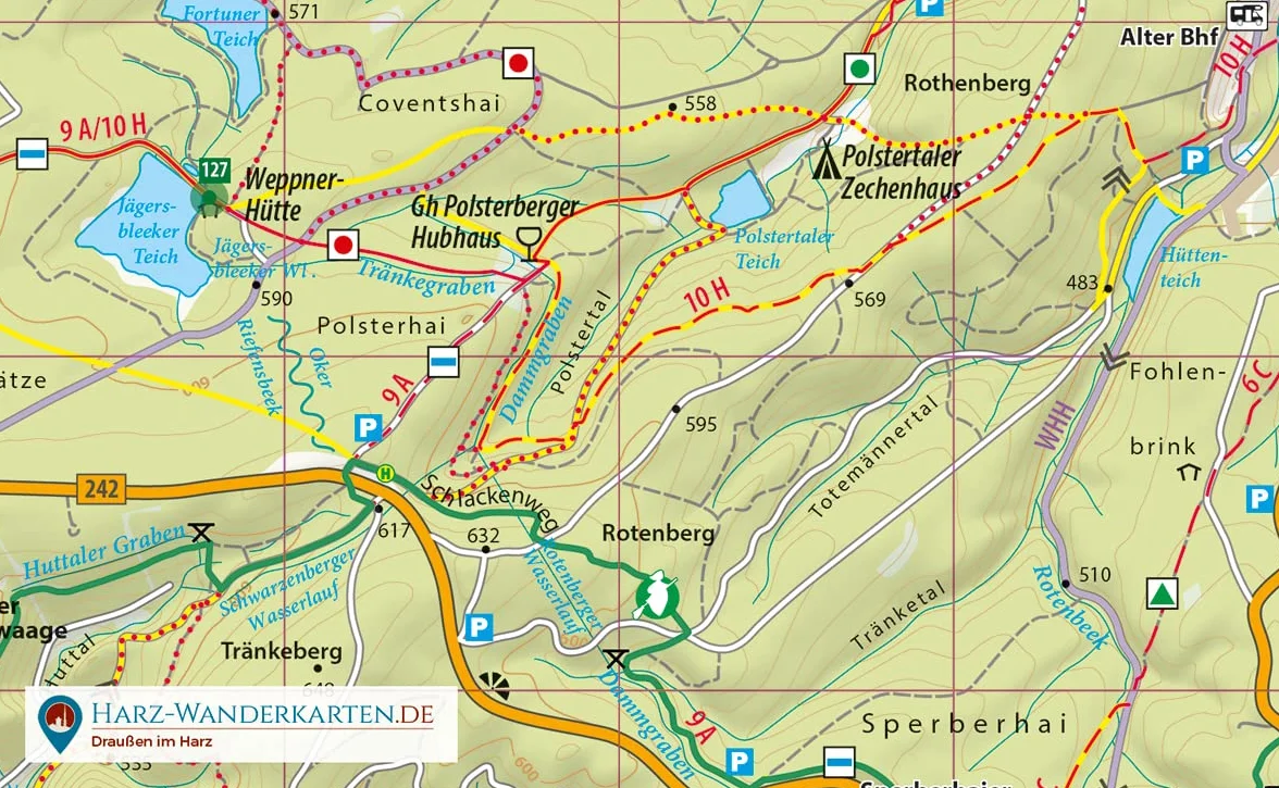 Der Harz in 4 Teilen: Oberharz . Mittlerer Harz . Südharz . Ostharz Wander- und Fahrradkarten