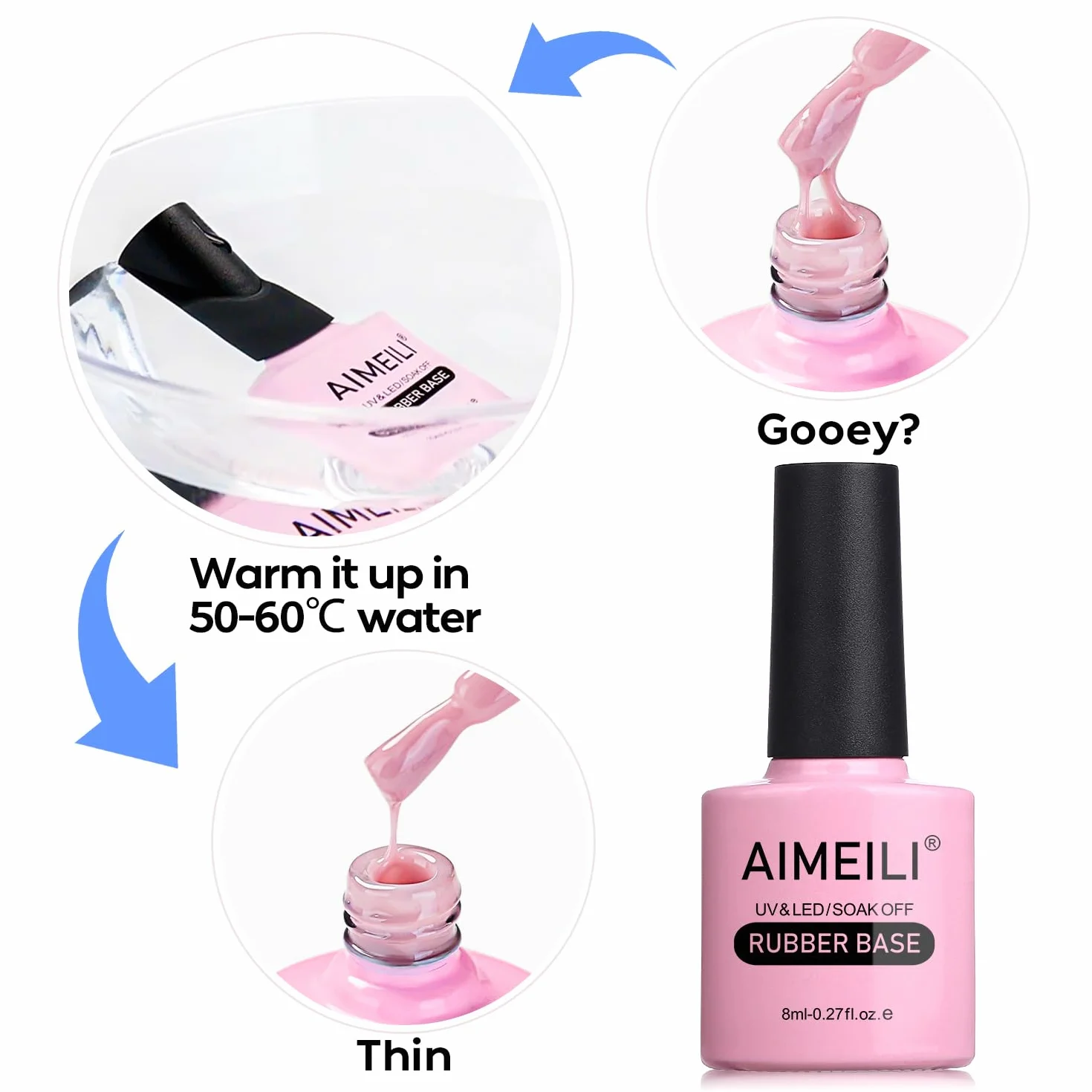 AIMEILI Rubber Base 8 ml żel samowygładzający pod paznokcie Strengthener Rhinestone Glue 5 IN 1
