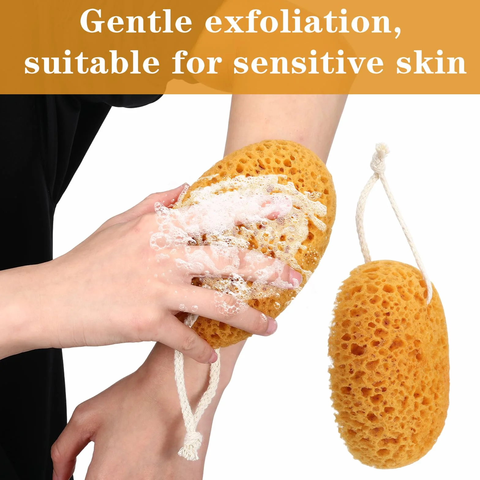 TIESOME Gąbki do kąpieli, 2 sztuki, naturalna gąbka do kąpieli, 15,5 cm, peeling, gąbka do ciała, gąbka do ciała, ze sznurkiem, głębokie czyszczenie, bardzo miękkie, akcesoria prysznicowe dla kobiet i