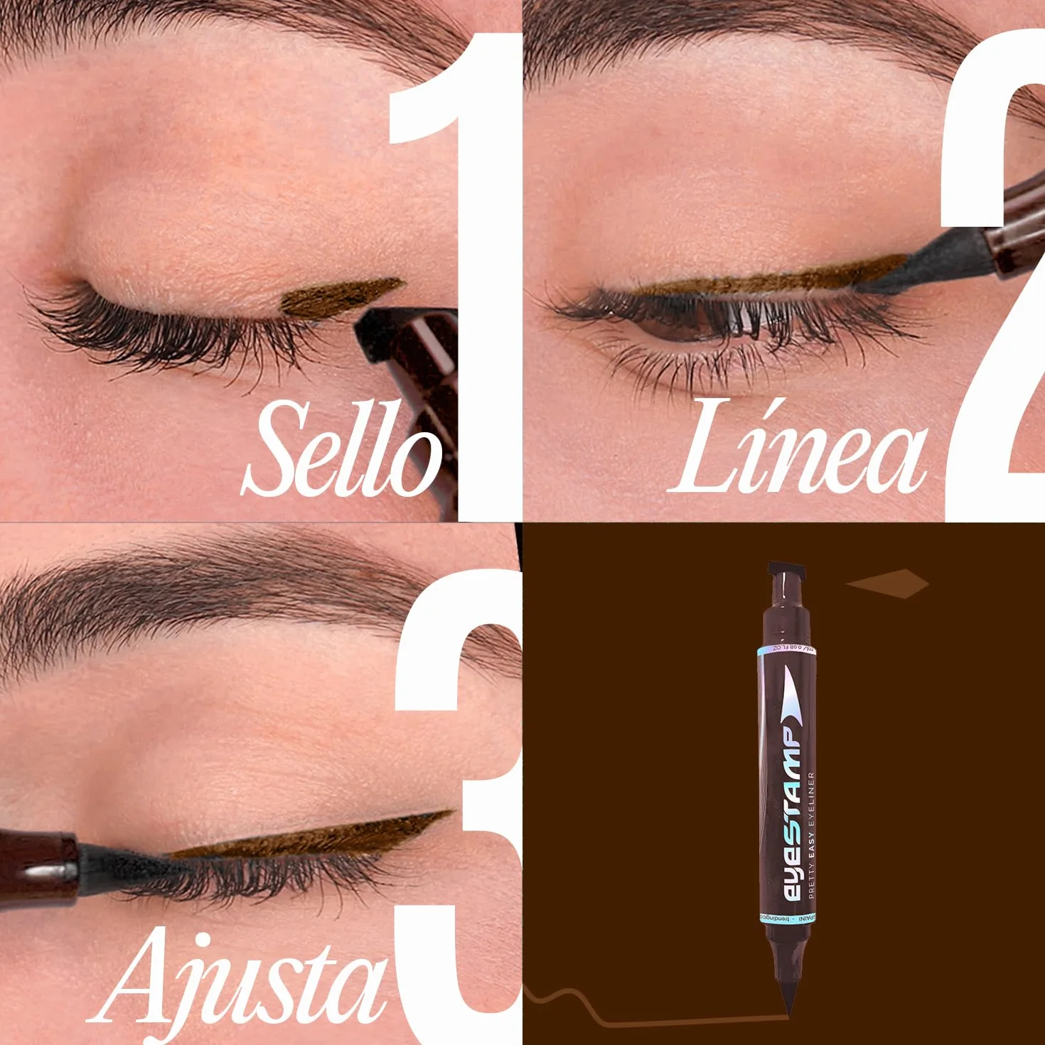 eyestamp brown - idealny eyeliner z uszczelką dla ogona - głęboki brąz wodoodporny - precyzyjny i trwały pociągnięcie - kompaktowy format