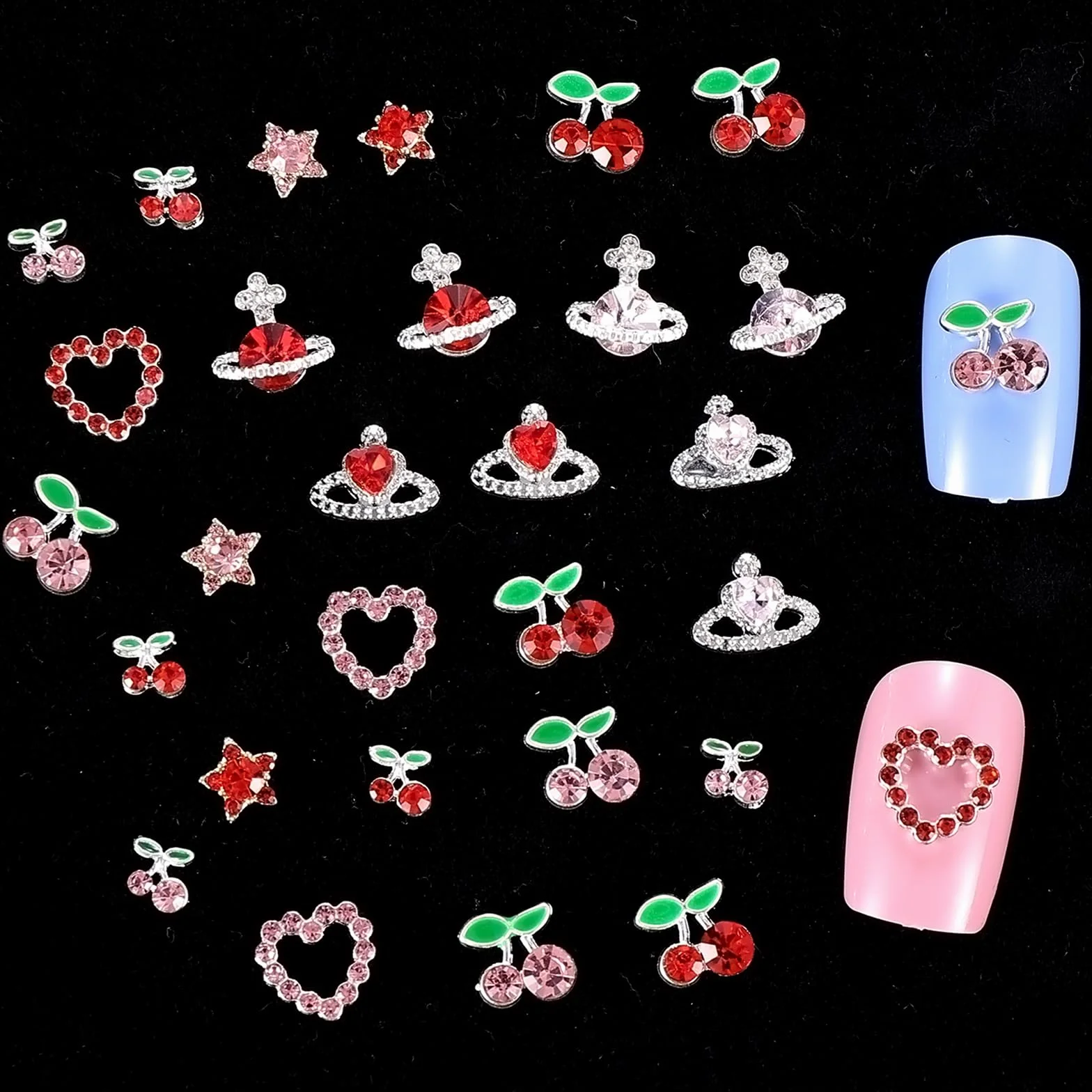 Qianyu 40 sztuk zawieszek do paznokci 3D, dekoracja paznokci, śliczne zawieszki do paznokci, wiśniowe, kamienie stras, akcesoria do paznokci, diamenty do manicure DIY, rzemiosła, biżuterii, akcesoria,