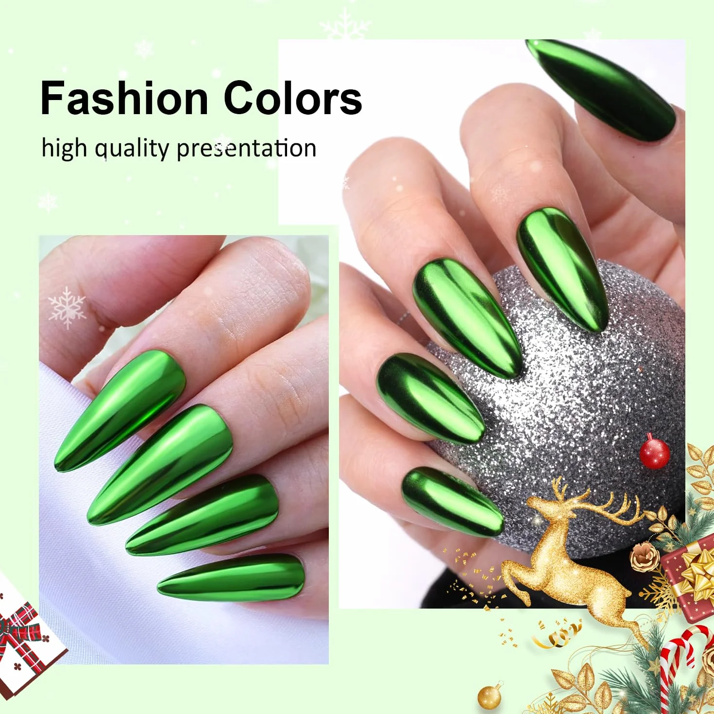 Proszek do paznokci Chrome - efekt lustrzany 2 kolory Chrome proszek do paznokci Czerwony Zielony, proszek do paznokci z metalicznym połyskiem Chrome proszek do paznokci Chrome pigment