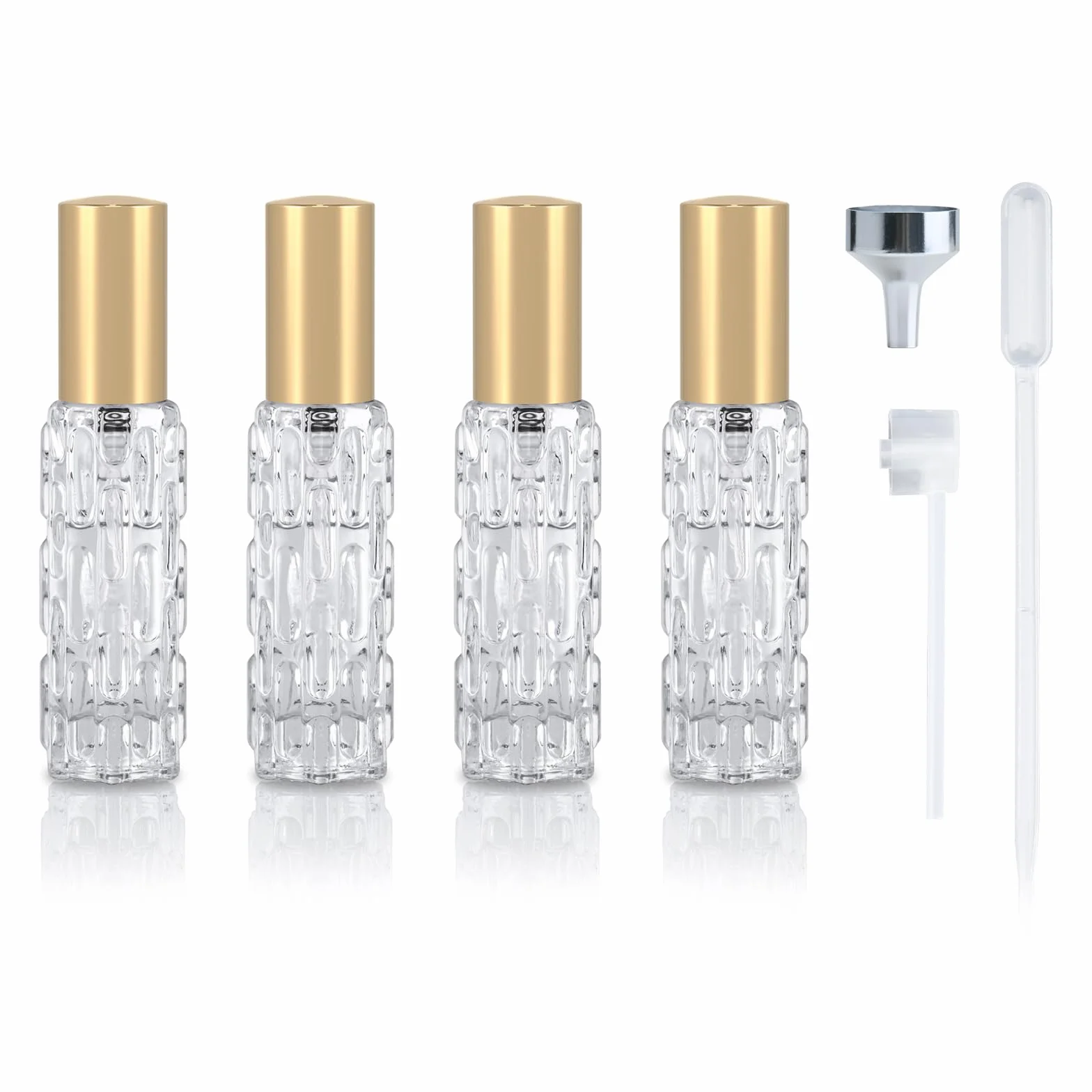 4 Sztuki Podróżny Atomizer do Perfum Wielokrotnego Napełniania 10 ml, Szklana Butelka na Perfumy, Przenośny Rozpylacz do Perfum, Mini Dekanter Zapachowy do Torebki (Złoty)