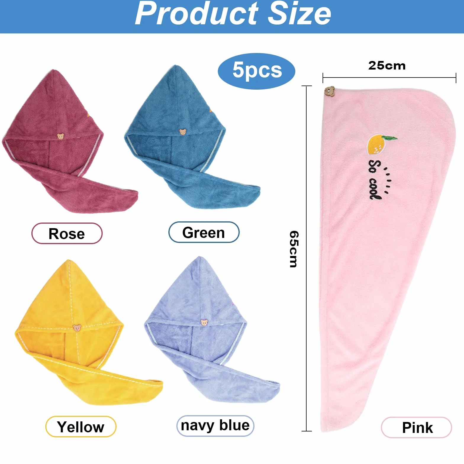 Ręczniki z mikrofibry 25x65 cm Turban do Włosów 5 sztuk
