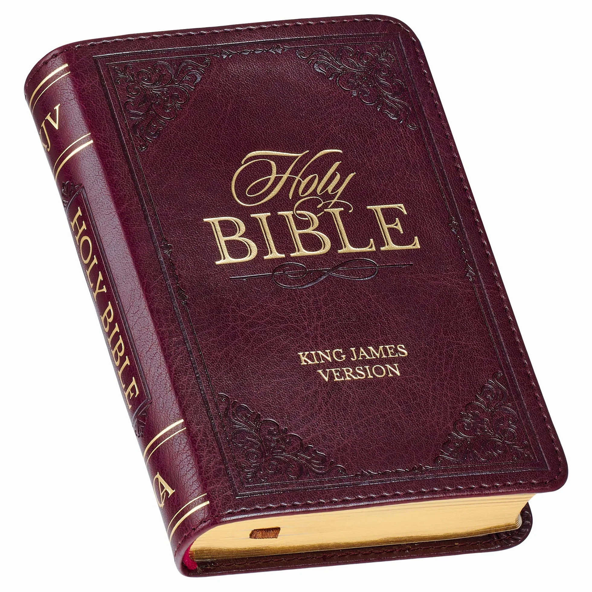 KJV Holy Bible, Mini Pocket Size, Faux Leather Red Letter Edition - Ribbon Marker, King James Version, Burgundy