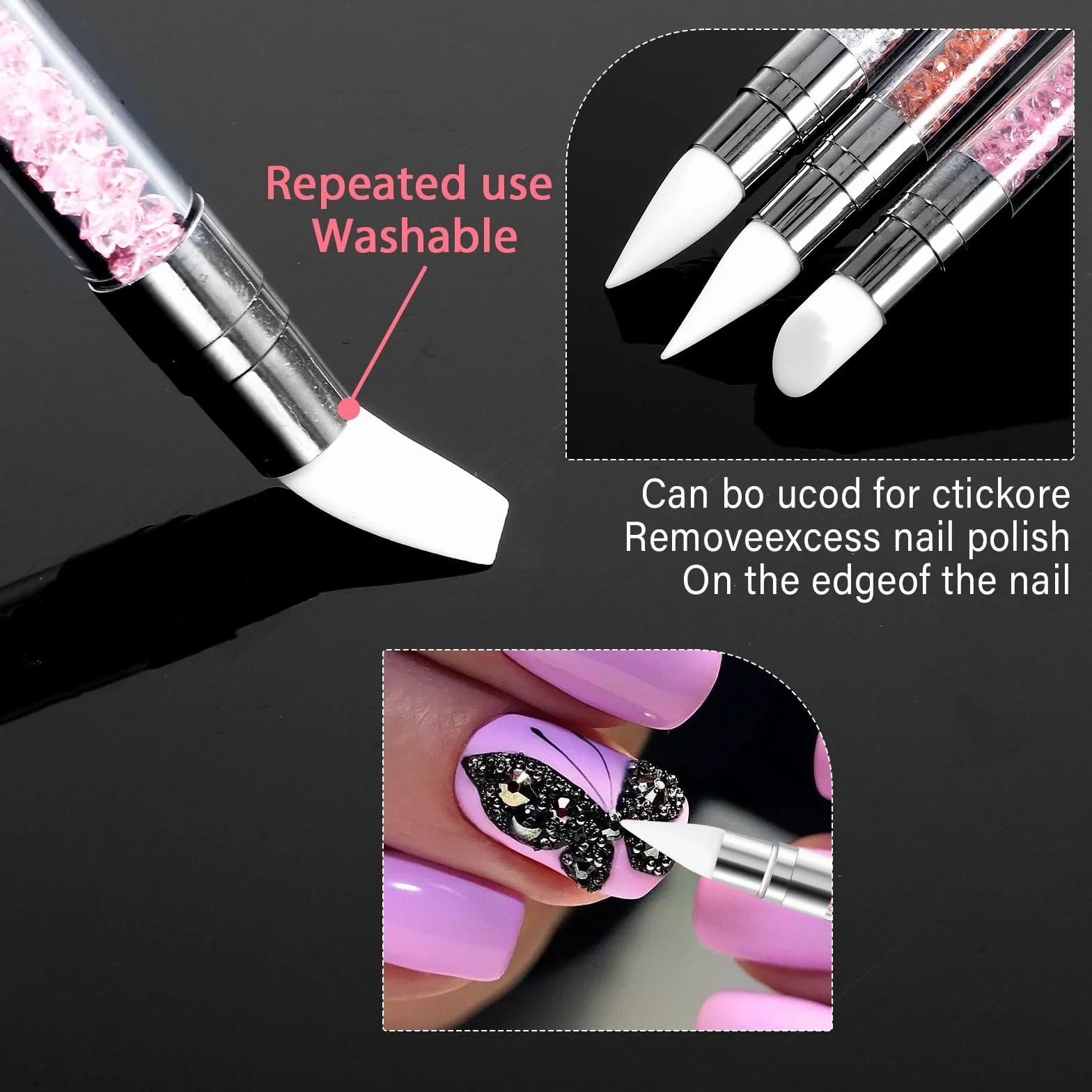Silikonowe pędzle do paznokci z podwójnym końcem 3 sztuki narzędzia do manicure żel UV