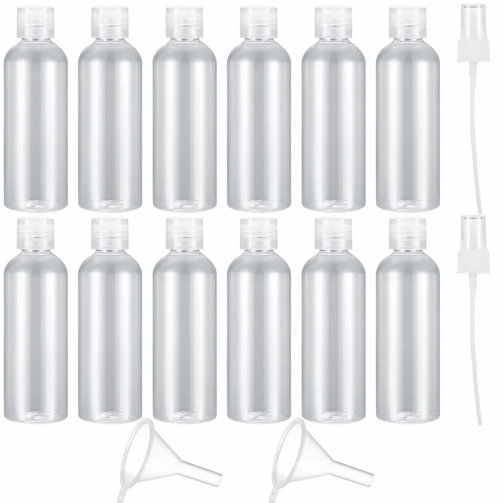 Zestaw podróżnych butelek 100ml plastikowe z 2 dyszami i 2 lejkami