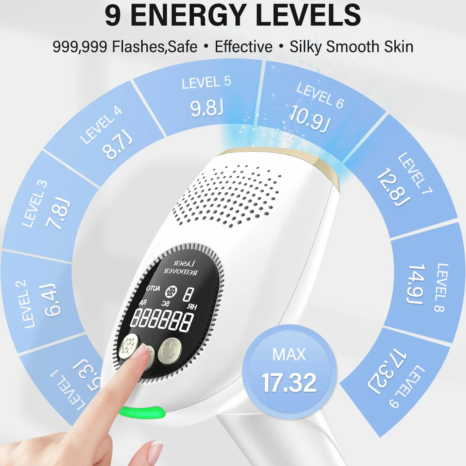 Depilator IPL z chłodzeniem 600-1200 nm 3 w 1 HR/SC/RA 9 poziomów energii
