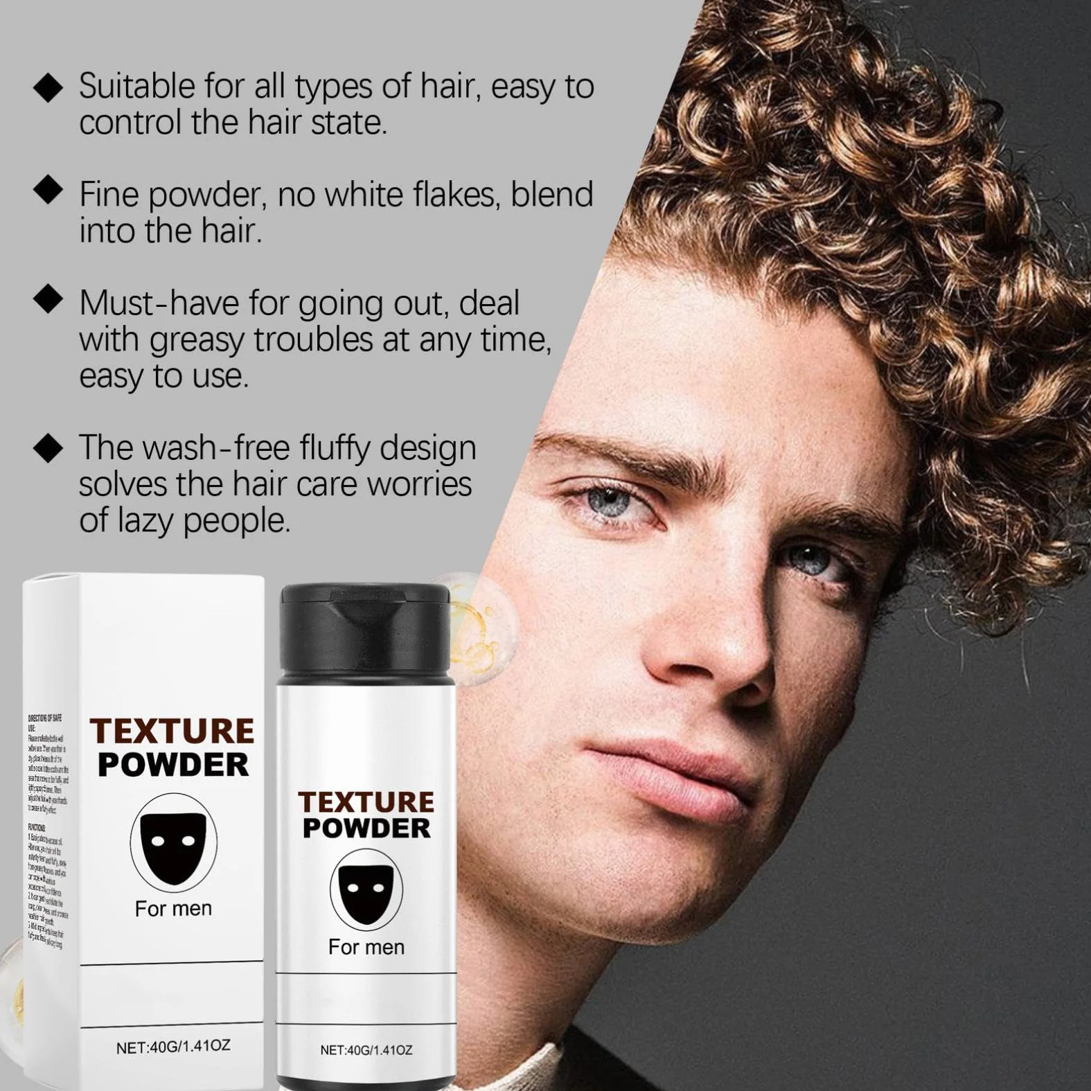 Powder o teksturze, puder do włosów dla mężczyzn, puder do włosów, łatwy do nałożenia, natychmiast nadaje strukturę i objętość, mocny chwyt (40 g, 1 szt.)