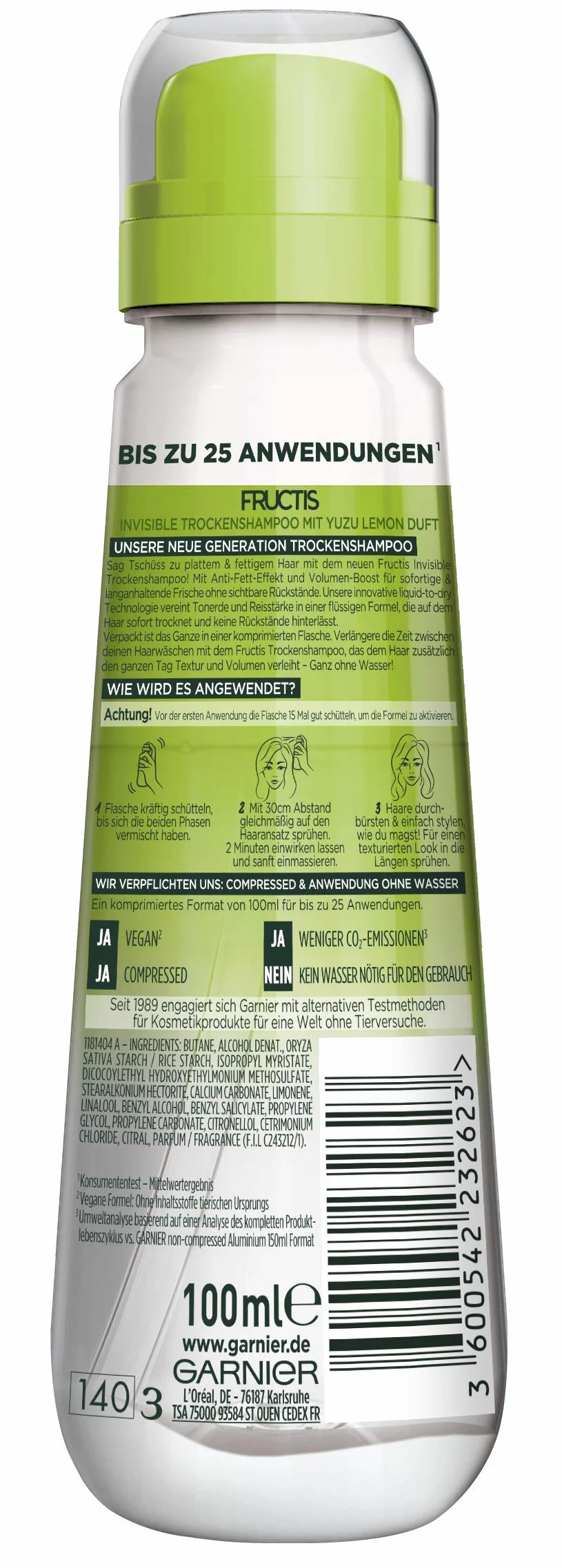 Garnier Suchy Szampon Invisible Przeciw Płytkom Tłuste Włosy Zwiększenie Objętości Yuzu Lemon 100 ml