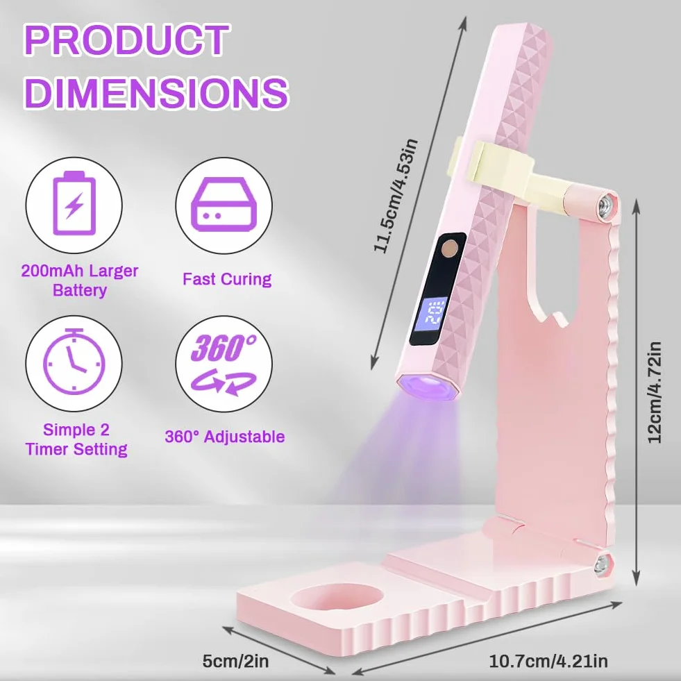 Flintronic Lampa UV do paznokci żelowych, przenośna mini ładowalna, 2 tryby timera, LED z wyświetlaczem LCD