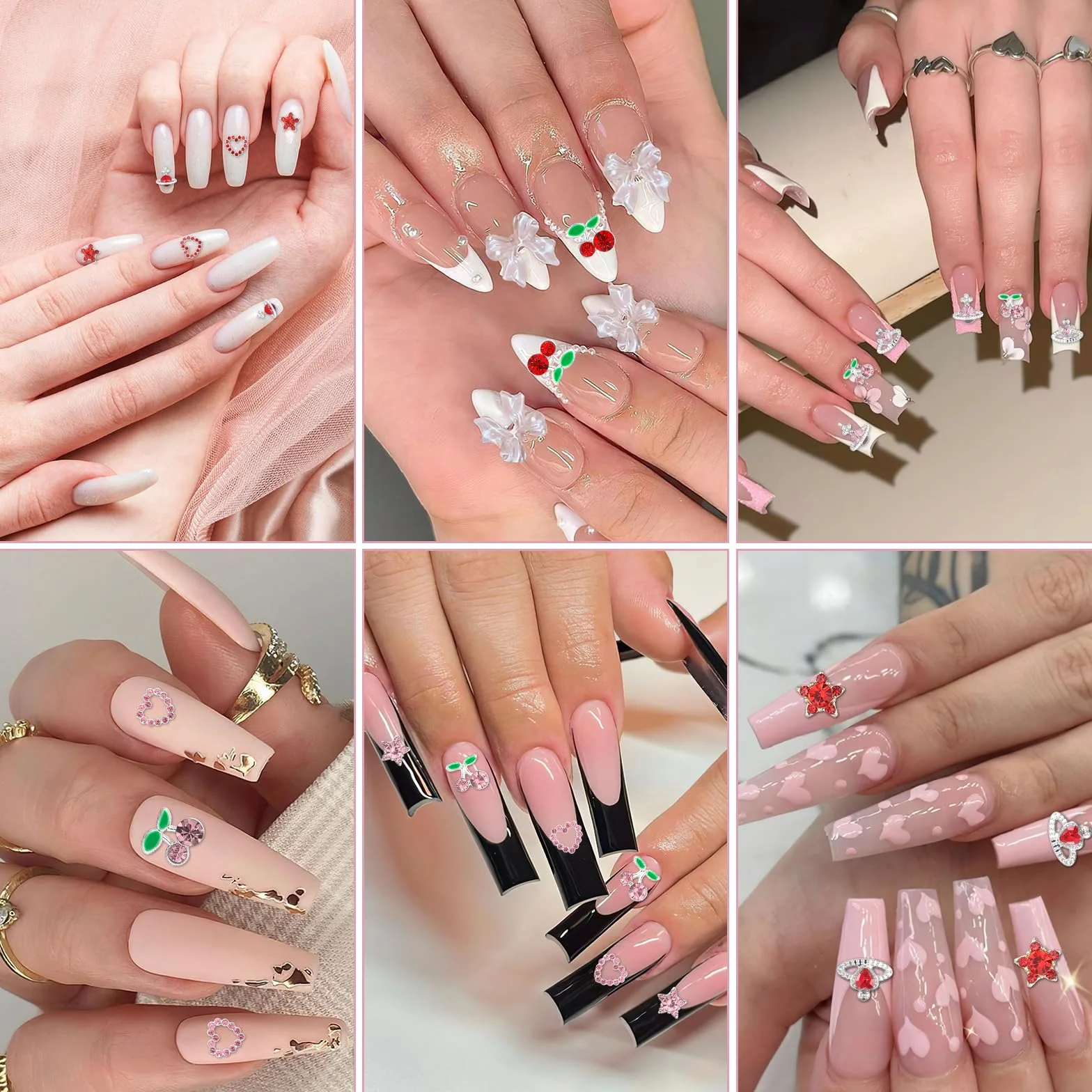 Qianyu 40 sztuk zawieszek do paznokci 3D, dekoracja paznokci, śliczne zawieszki do paznokci, wiśniowe, kamienie stras, akcesoria do paznokci, diamenty do manicure DIY, rzemiosła, biżuterii, akcesoria,