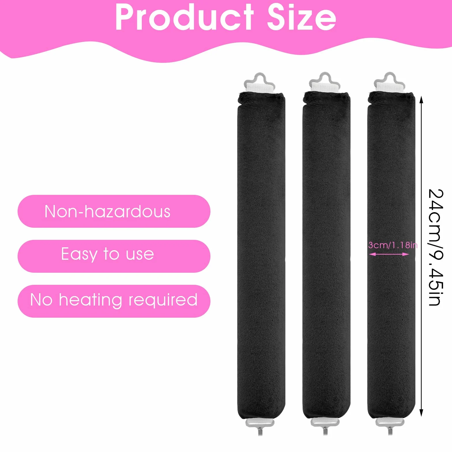 3 sztuki bezpiecznych lokówek, APLZGMG Heatless Curls Band, do użytku na noc z haczykami, lokówki bez wysokiej temperatury, dla wszystkich rodzajów włosów (czarne)