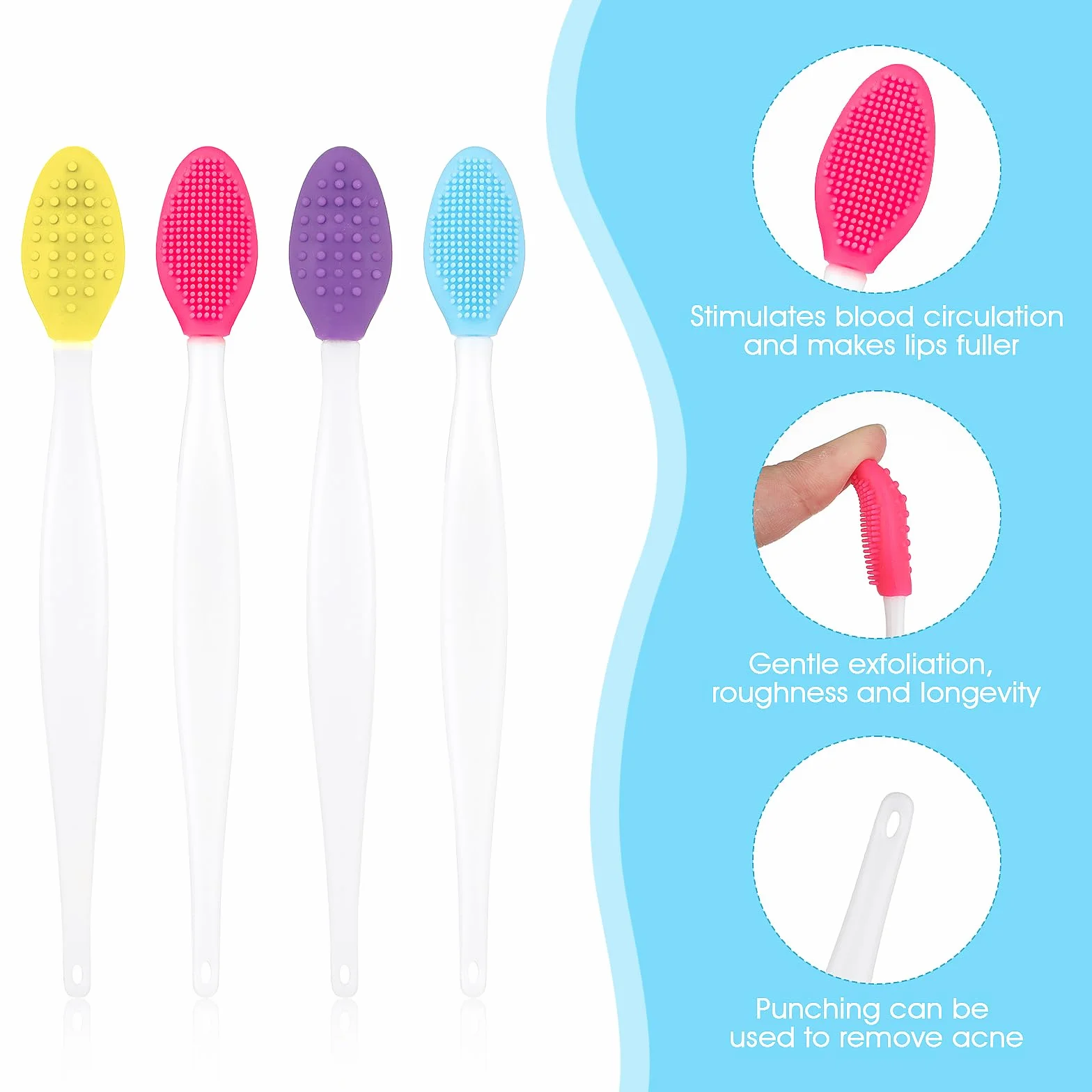 Zestaw 6 silikonowych pędzli do ust, dwustronny peeling, aplikator do szminek i kremów