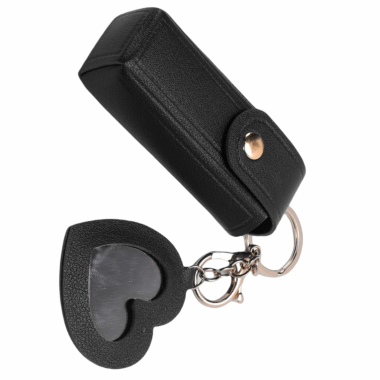Etui na Szminki, Uchwyt na szminkę ze Skóry PU, Brelok do Kluczy, Damski Przenośny Rękaw Podróżny Organizer na Balsam do Ust z Lusterkiem w Kształcie Serca na Urodziny, rocznicę, (BLACK)