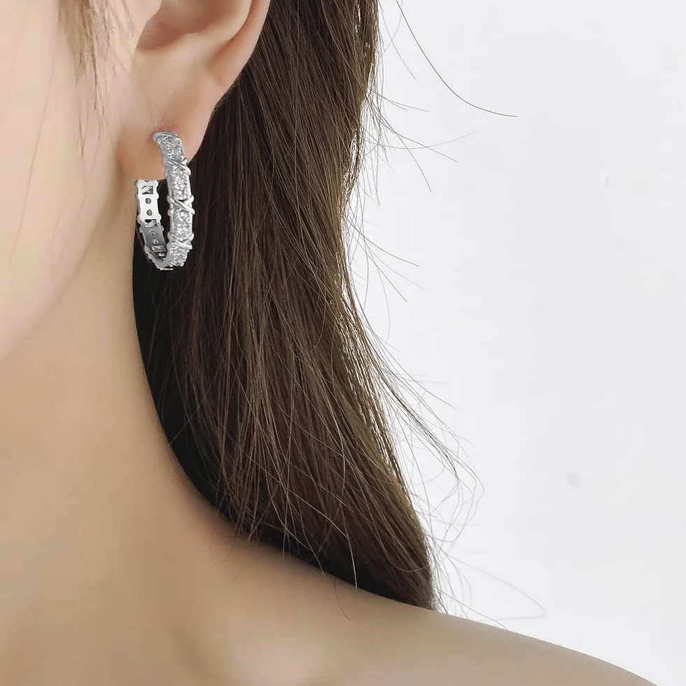 Kolczyki Hoop 925 Sterling Silver Creole Małe Hipoalergeniczne Cyrkonia Błyszczące Diament Prezenty dla kobiet Mężczyźni