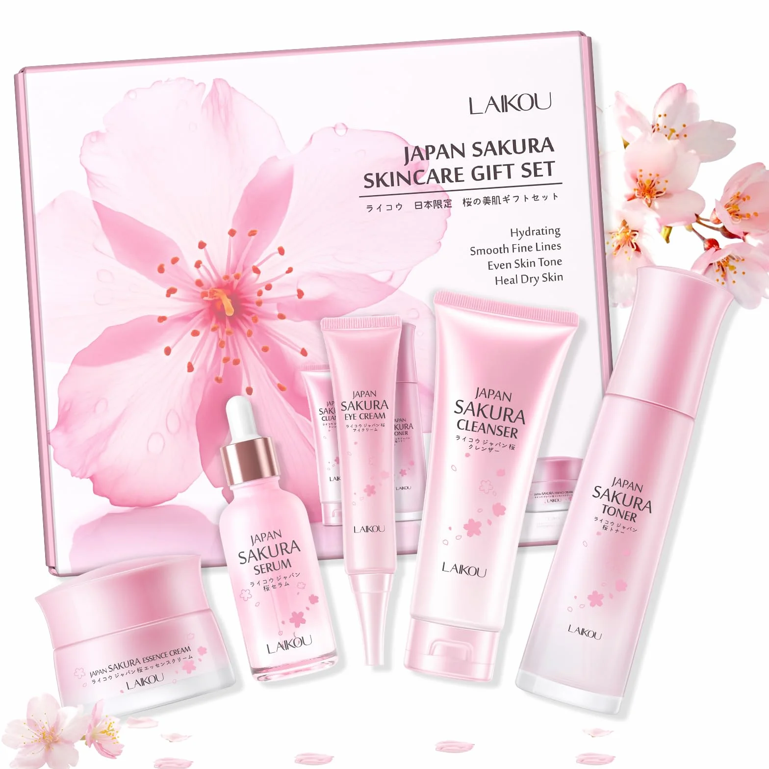 LAIKOU Sakura Zestaw Pielęgnacji Twarzy 5-Częściowy Nawilżający Rozjaśniający