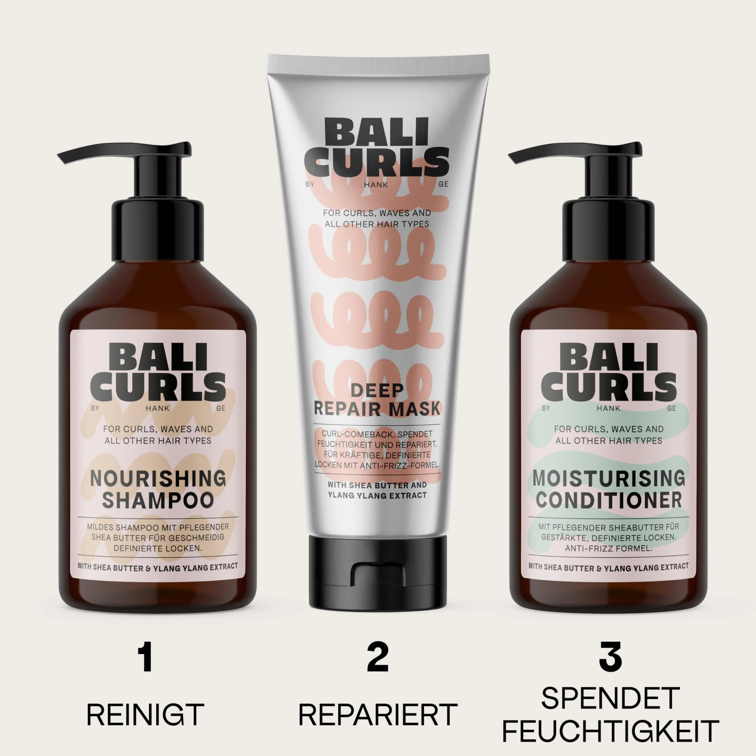Bali Curls Deep Repair Mask – wegańska maska do włosów z masłem shea, olejem kokosowym i olejkiem z awokado – głęboka pielęgnacja loków i suchych włosów – z ekstraktem ylang-ylang – 200 ml