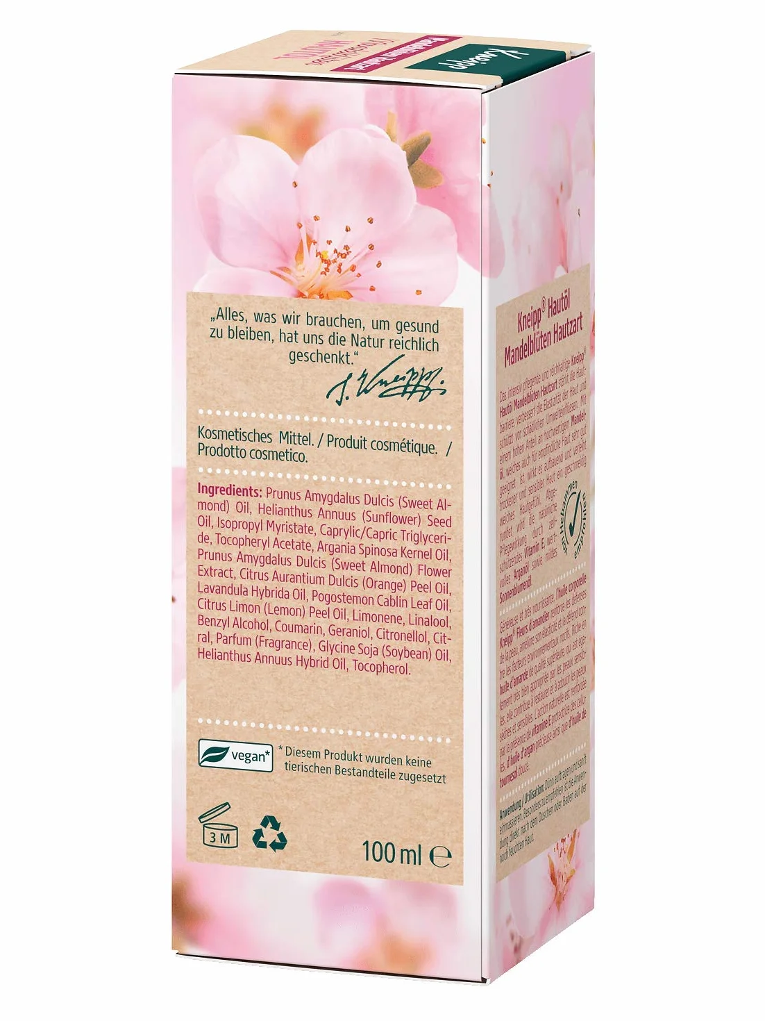 Kneipp Olejek do skóry z kwiatami migdałowymi, wysokiej jakości olejek migdałowy z bogatym masłem shea, olejkiem słonecznikowym i witaminą E – naturalny kompleks olejków pielęgnacyjnych – do suchej i wrażliwej skóry – 100 ml (1 opakowanie)