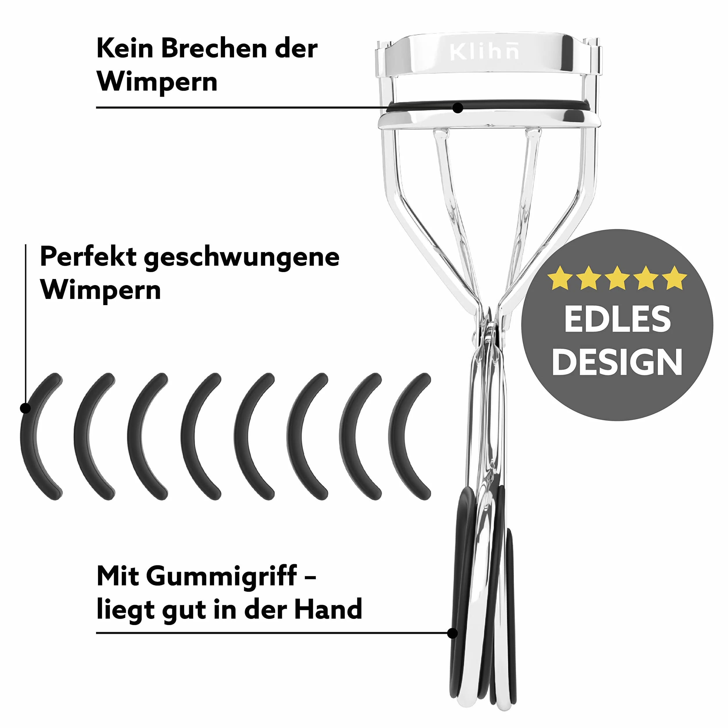 Ekskluzywne zalotki do rzęs, eyelash Curler w zestawie 8 dodatkowych gumowych podkładek – narzędzie do makijażu idealnie wygiętych rzęs z wysokiej jakości stali węglowej (srebrne)