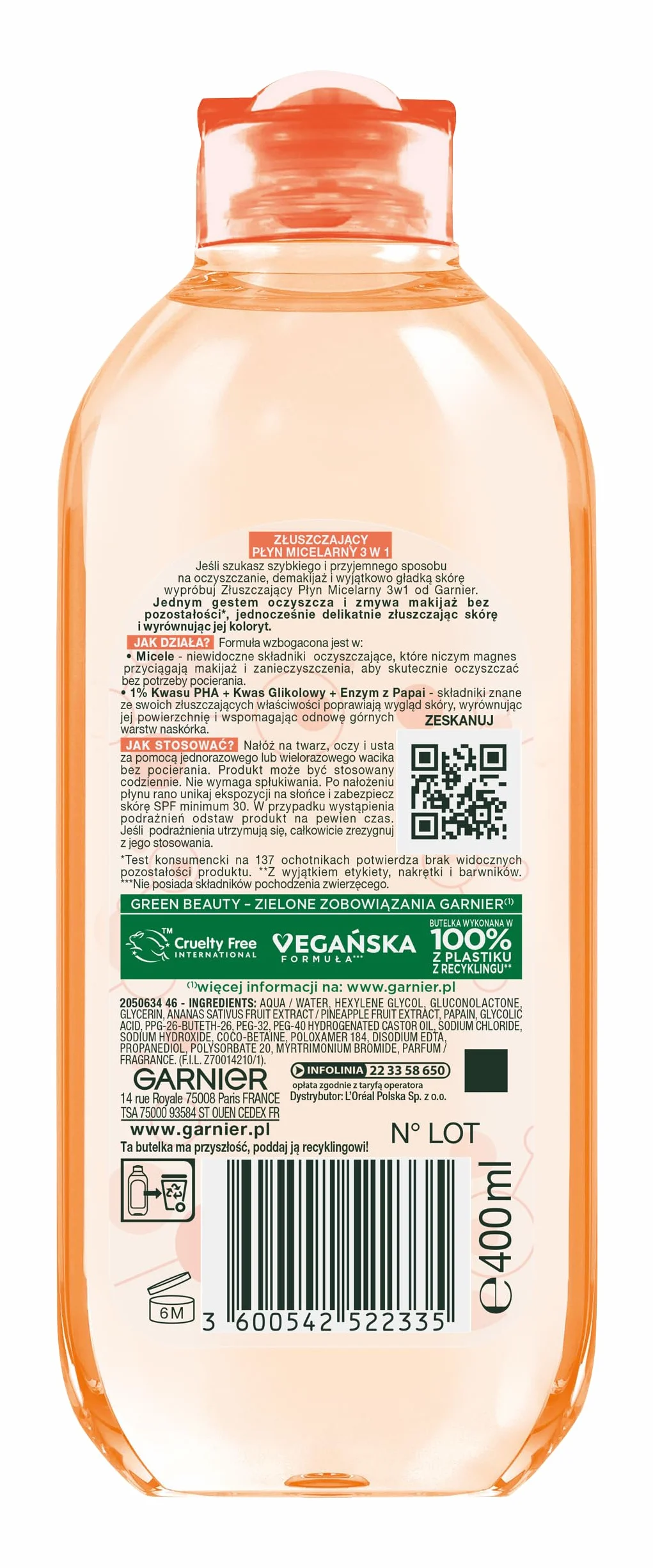 Garnier Skin Naturals Złuszczający Płyn Micelarny 3w1 400ml