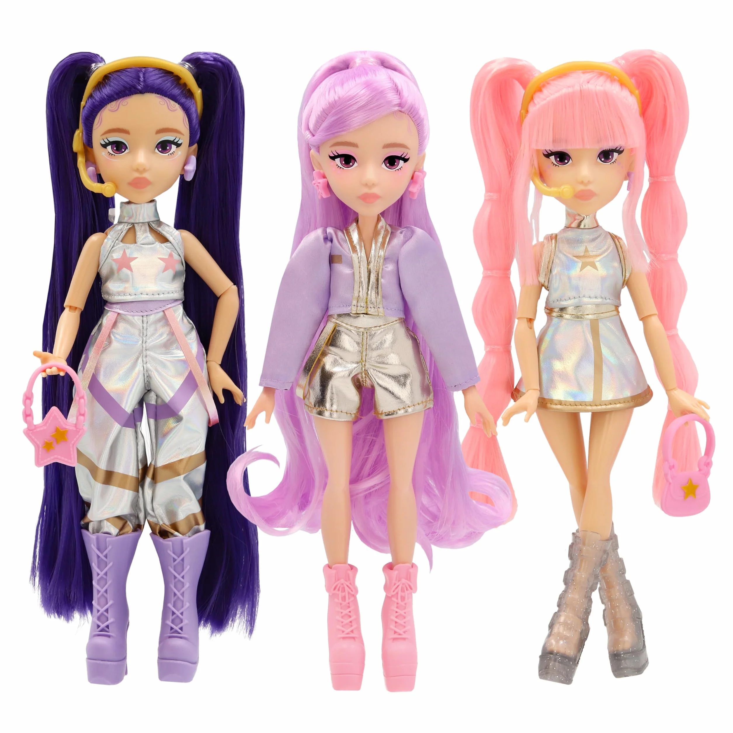 K Pop Idol Lalka Nari Fashion Doll K-Pop Power Idol, Lawendowe włosy. 3 akcesoria do tworzenia optymalnych strojów dla fanów w wieku 3 lat