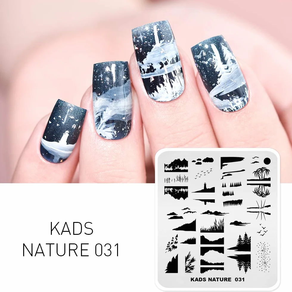 Tłoczenie paznokci talerz obraz szablon natura sceneria zachód słońca gwiaździste niebo drzewo kokosowe jezioro odbicie wzory stempel zdobienie paznokci dekoracja DIY manicure design narzędzie do drukowania