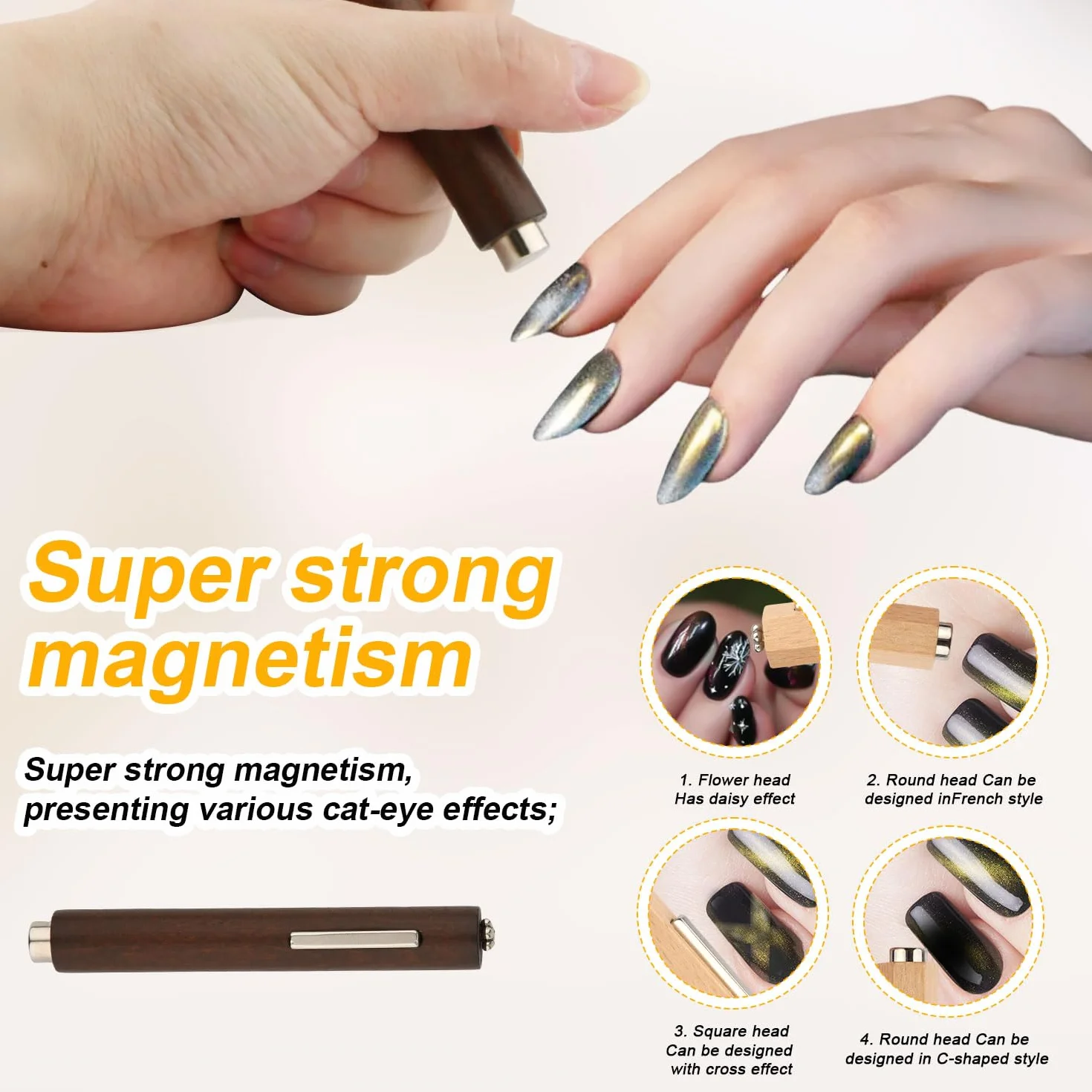 3w1 Magnes do Paznokci do Zelu Cat Eye, Wielofunkcyjny Narzedzie z Silnym Magnesem Idealny do Tworzenia Róznych Wzorów Cat Eye dla Poczatkujacych & Profesjonalistów (Brazowy)
