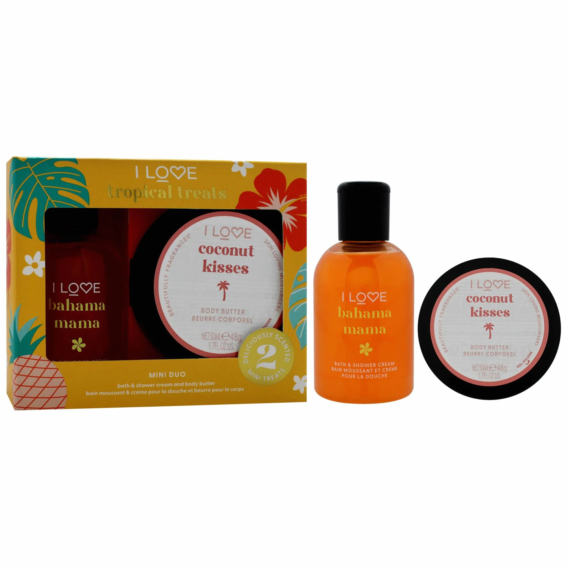 I Love Cosmetics Miniaturowe Tropical Treat Box 2 szt. Kąpiel i Krem Body Butter