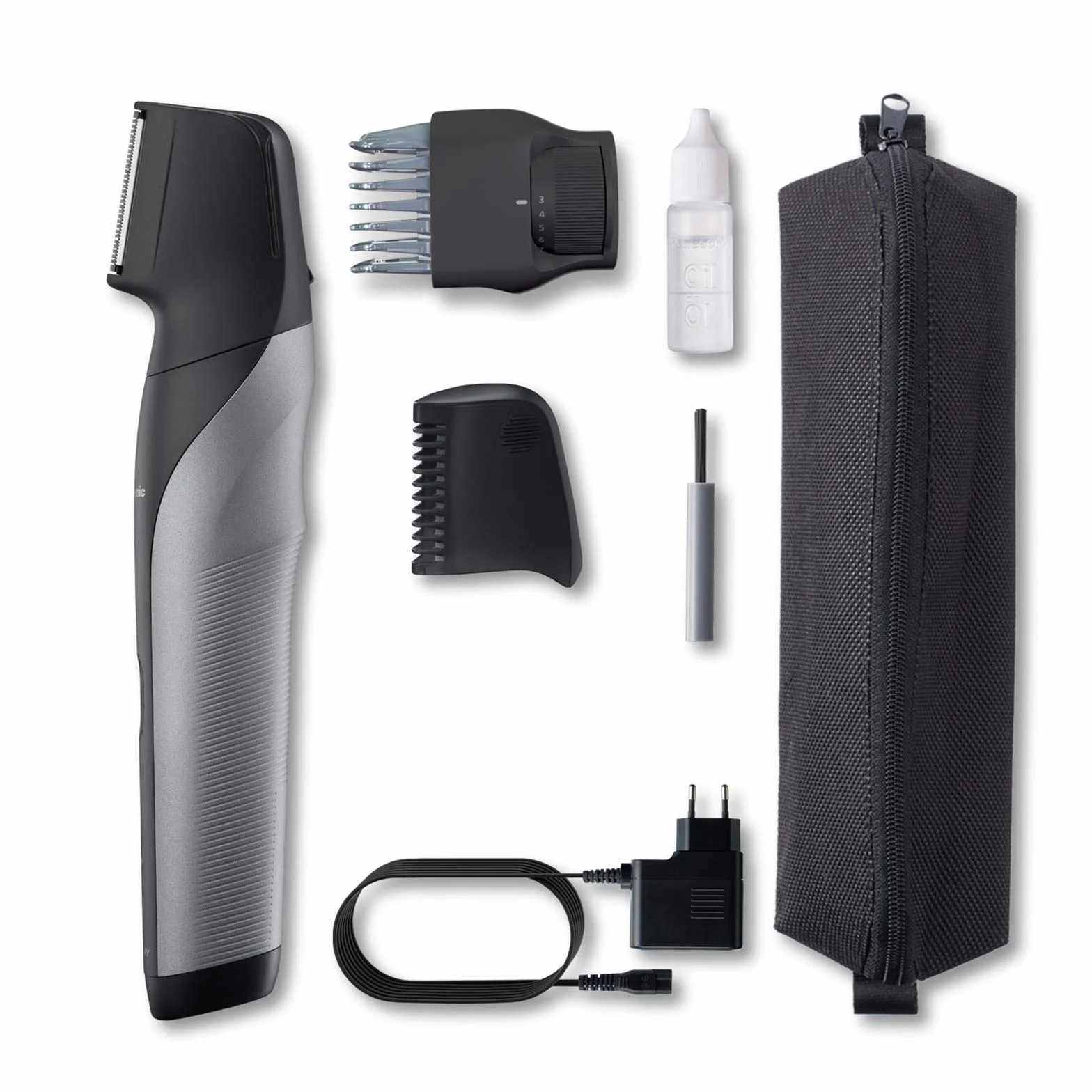 Panasonic ER-GK80 trymer do zarostu I-Shaper (10 ustawień długości w zakresie 3-12mm, nasadka grzebieniowa, ładowanie 1h, bezprzewodowy), srebrny