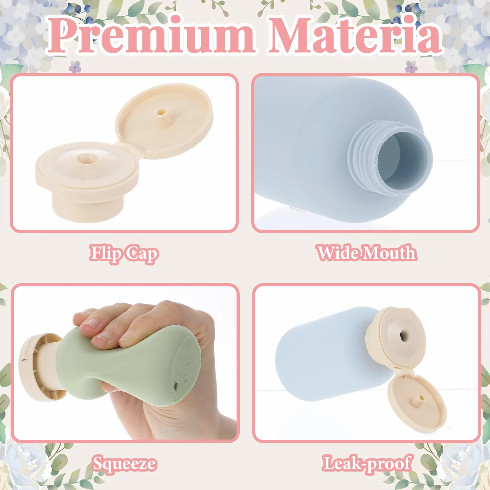 6 sztuk butelek podróżnych, 100 ml/200 ml, przenośna butelka wyciskana, silikonowa, z zabezpieczeniem przed wyciekiem, pojemnik na żel pod prysznic, szampon, żel pod prysznic, krem do