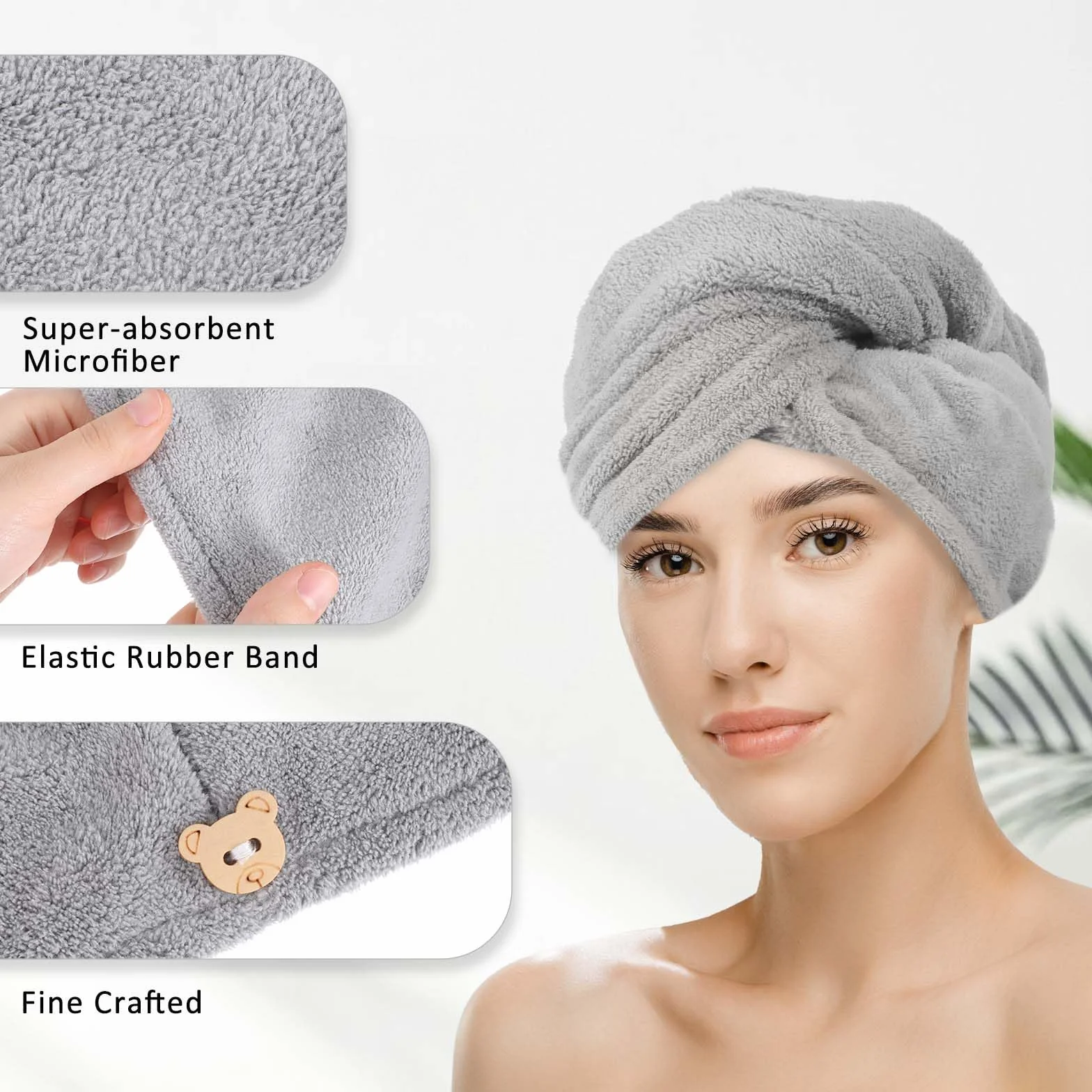 Giantree Ręcznik z mikrofibry Turban do Włosów Chłonny Szybkoschnący Szary