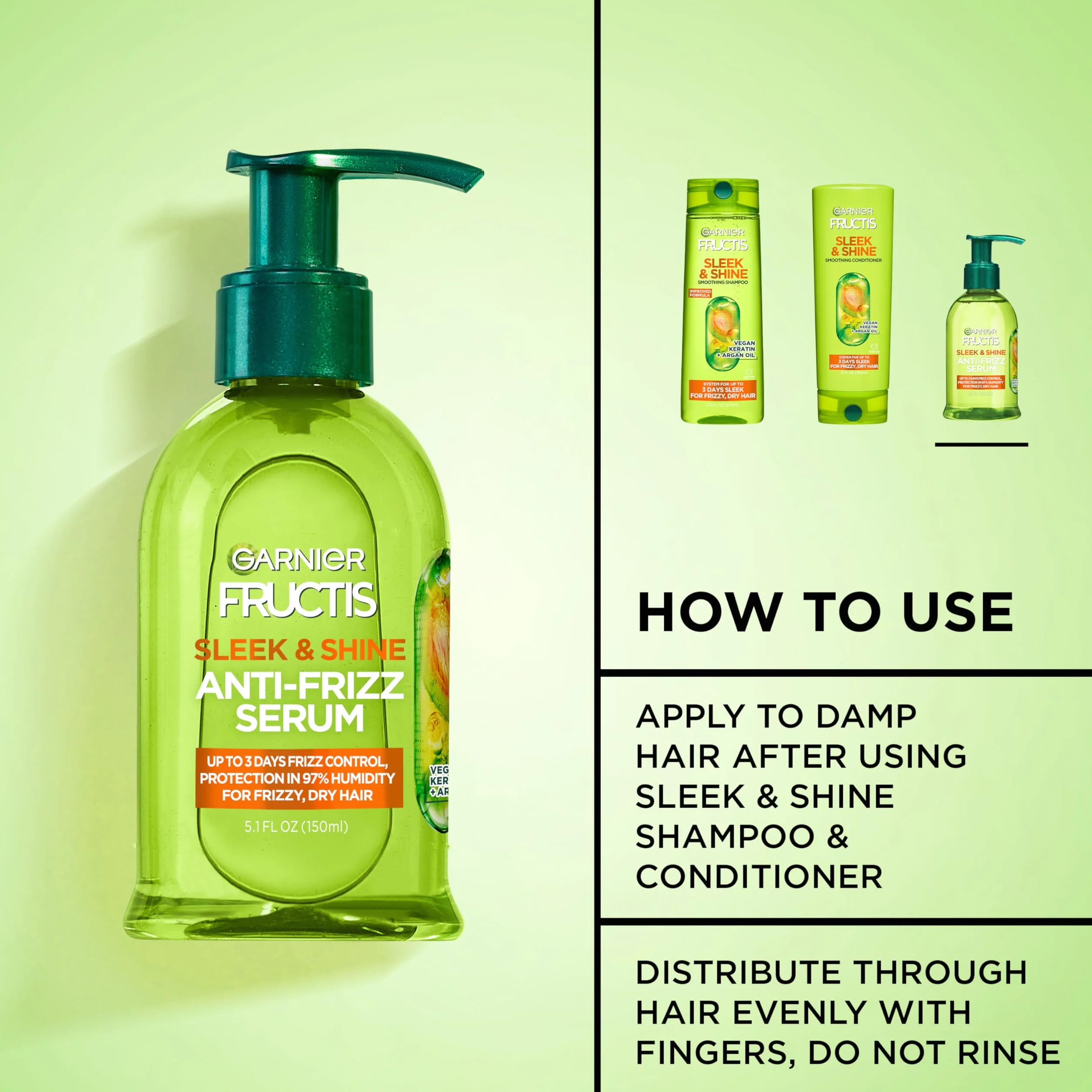 Garnier Pielęgnacja włosów Fructis Sleek & Shine Serum przeciw puszeniu się, 5,1 uncji płynu
