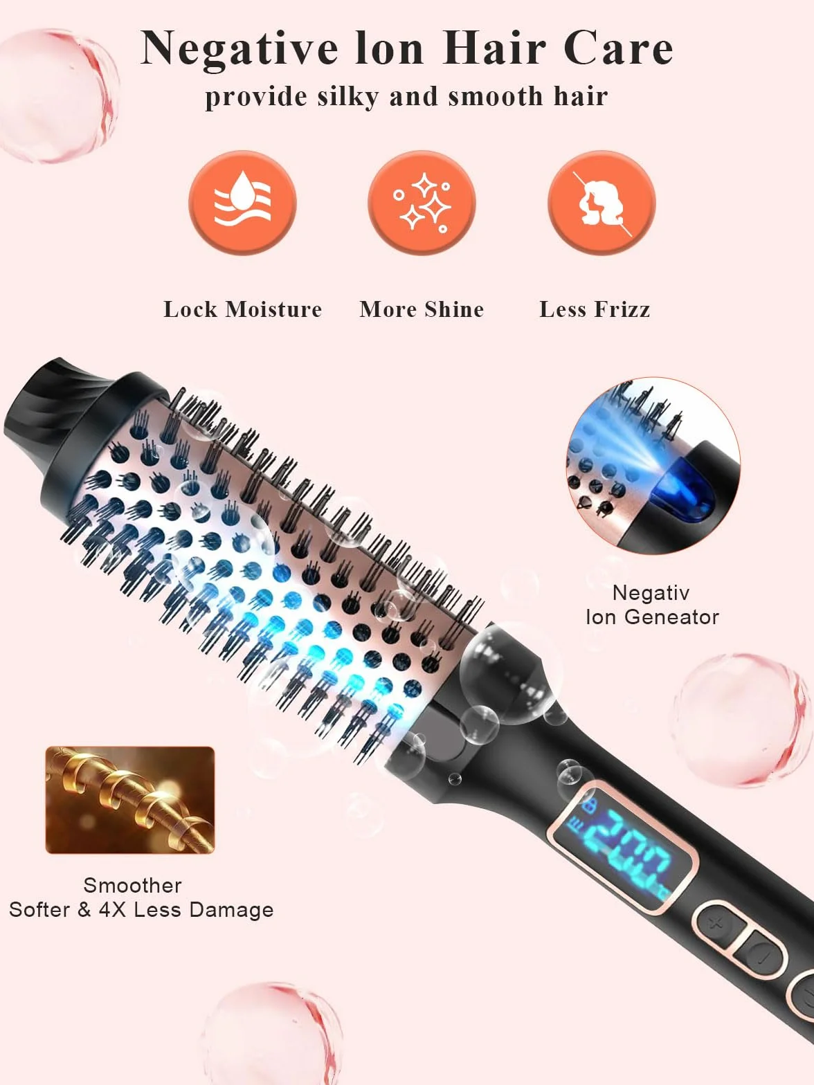 Thermal Brush – szczotka termiczna 38 mm do stylizacji salonu w 8 min | Lonicka szczotka do loków z wyświetlaczem LED do wszystkich rodzajów włosów do grzebienia, kręconych, gładkich, redukujących